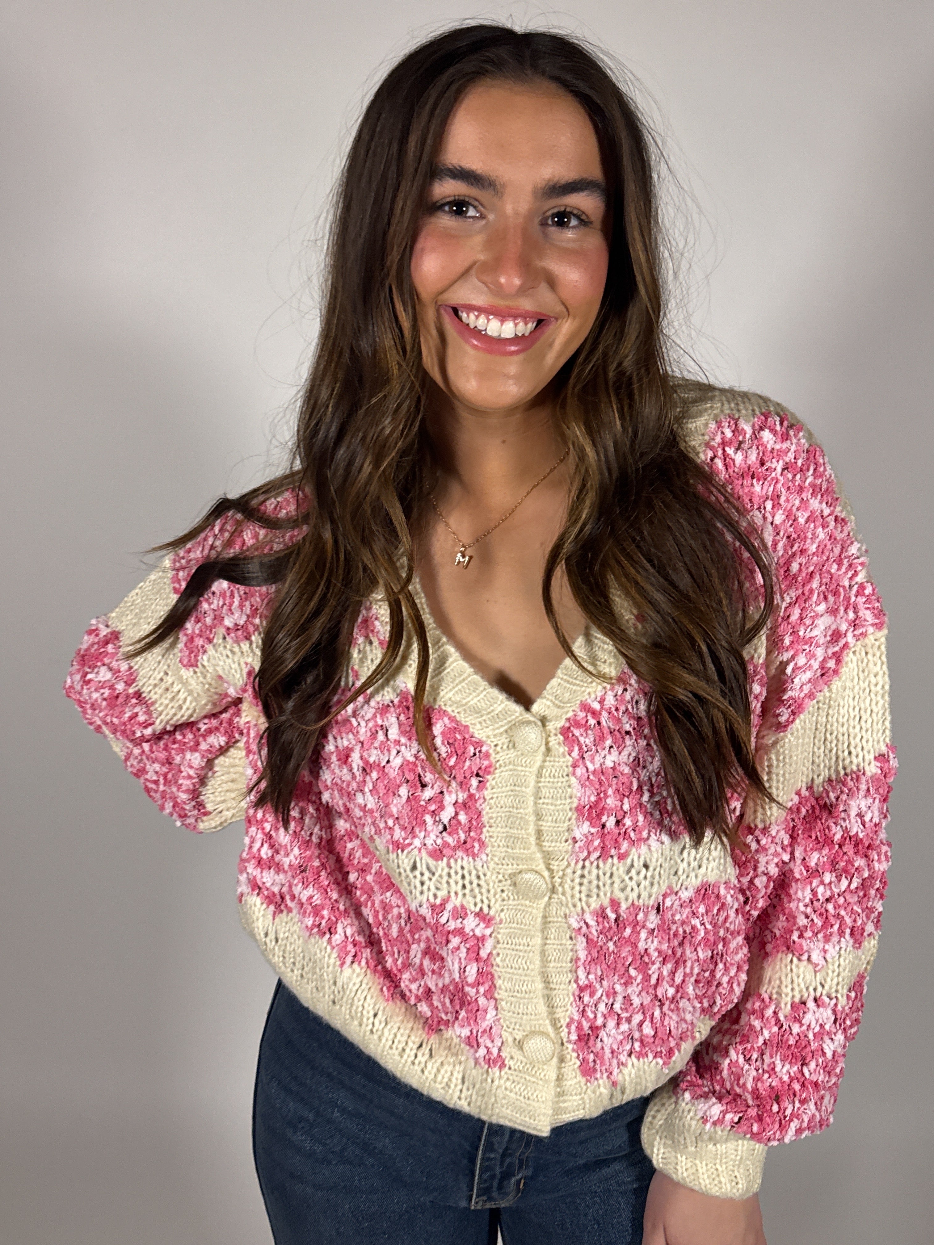 Pink Fluffy Stripe Cardigan