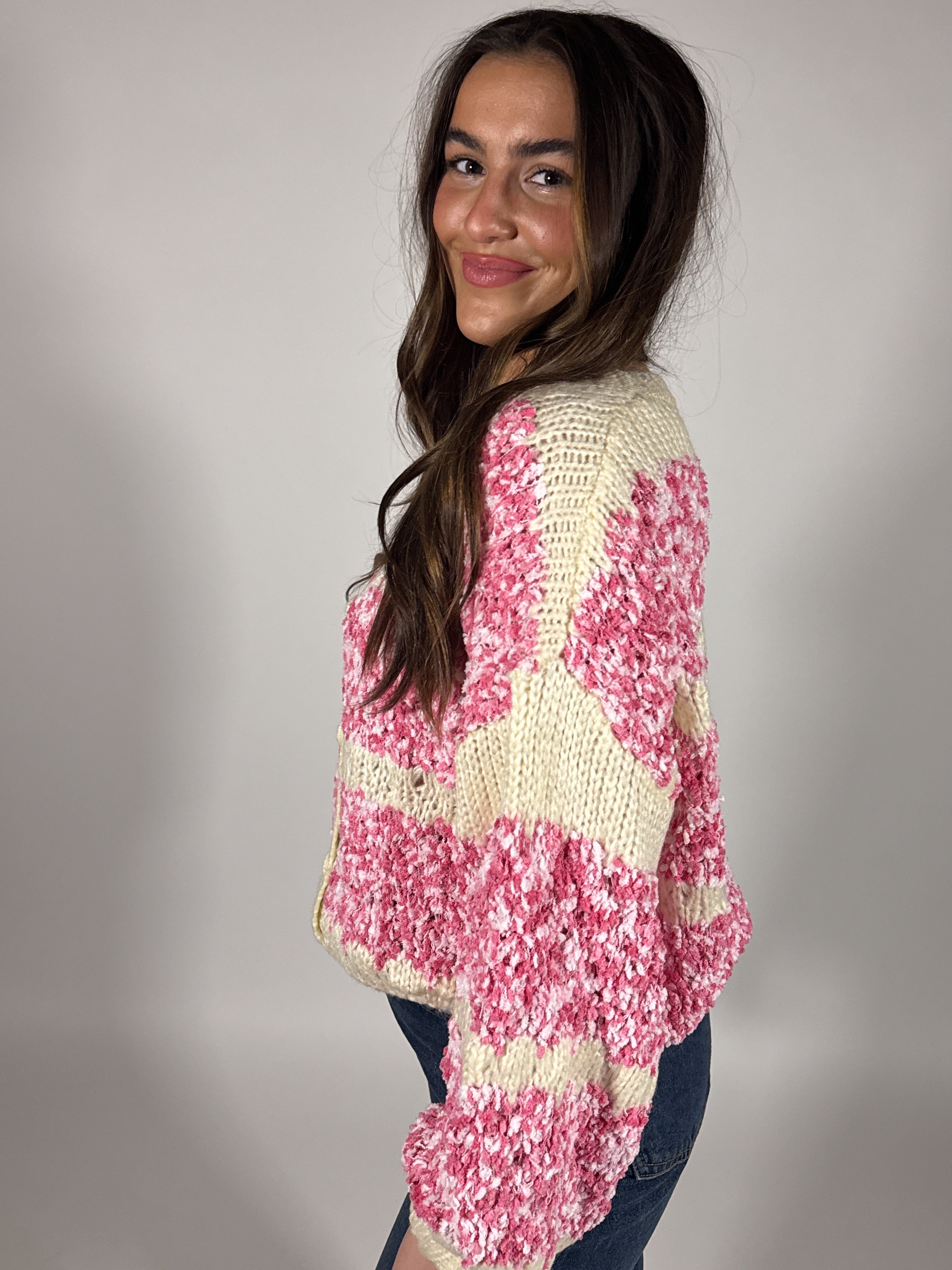 Pink Fluffy Stripe Cardigan