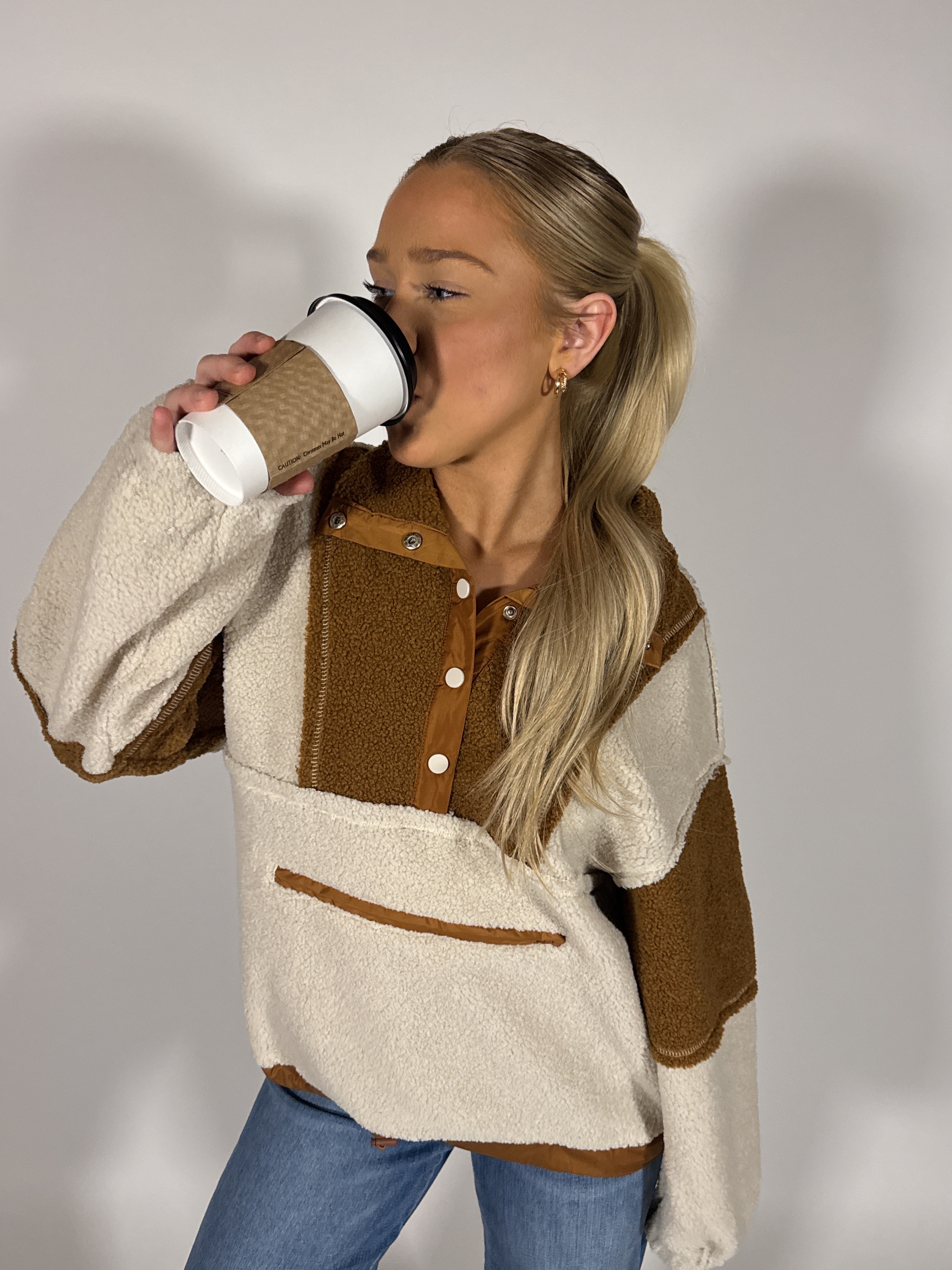 Color Block Sherpa Pullover