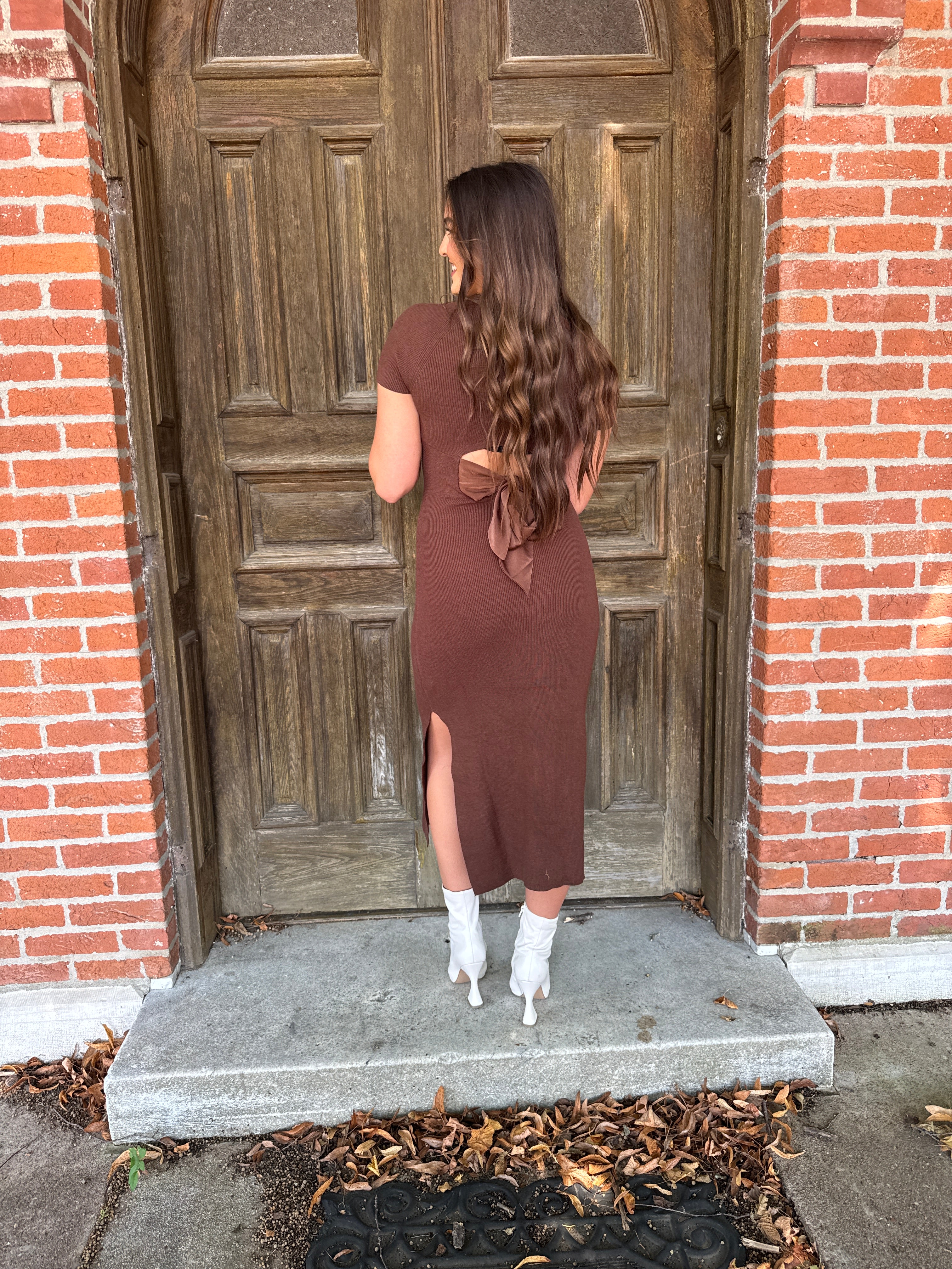 Ribbed Bow Back Midi Dress