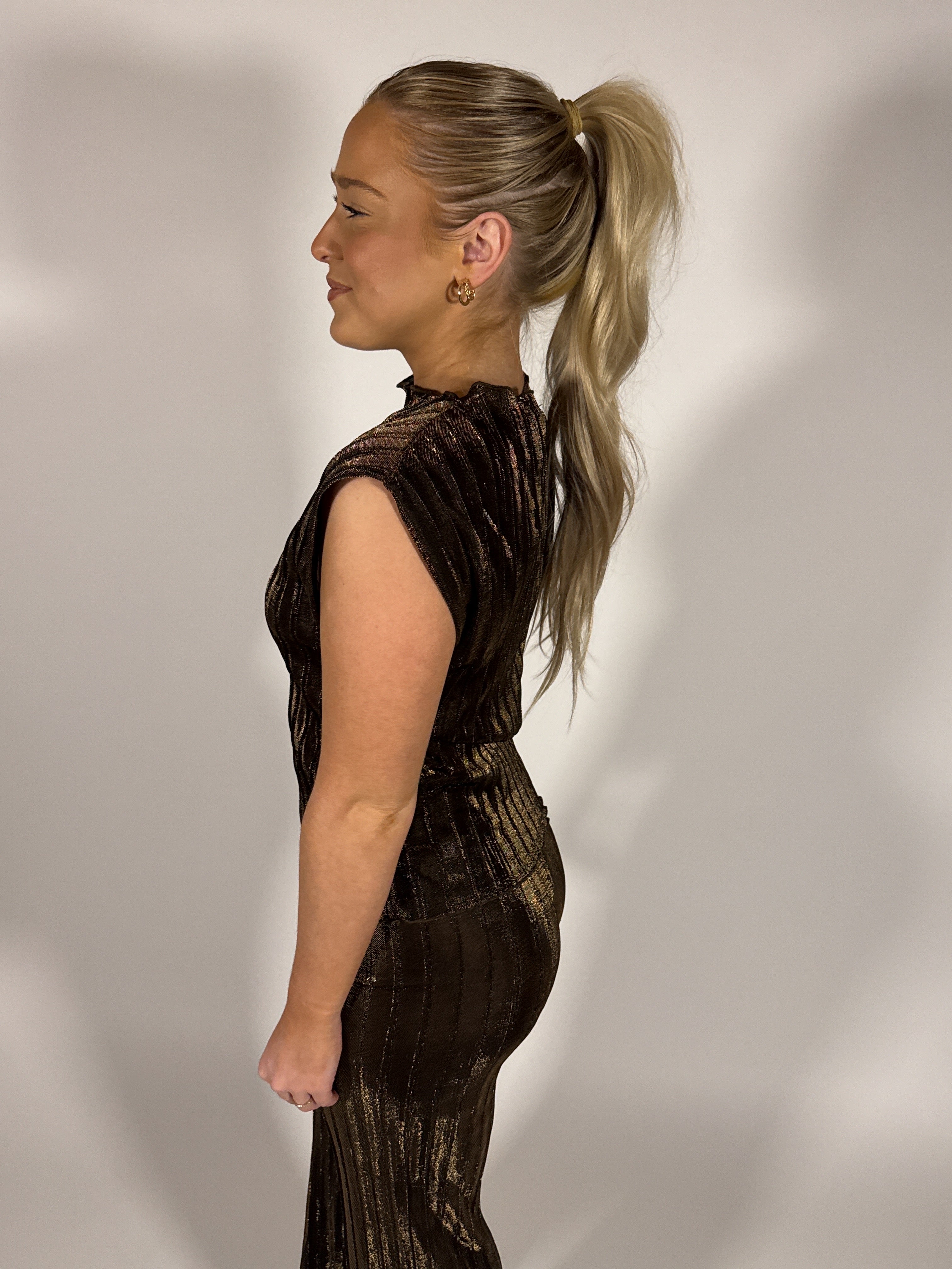Metallic Brown Pleated Set