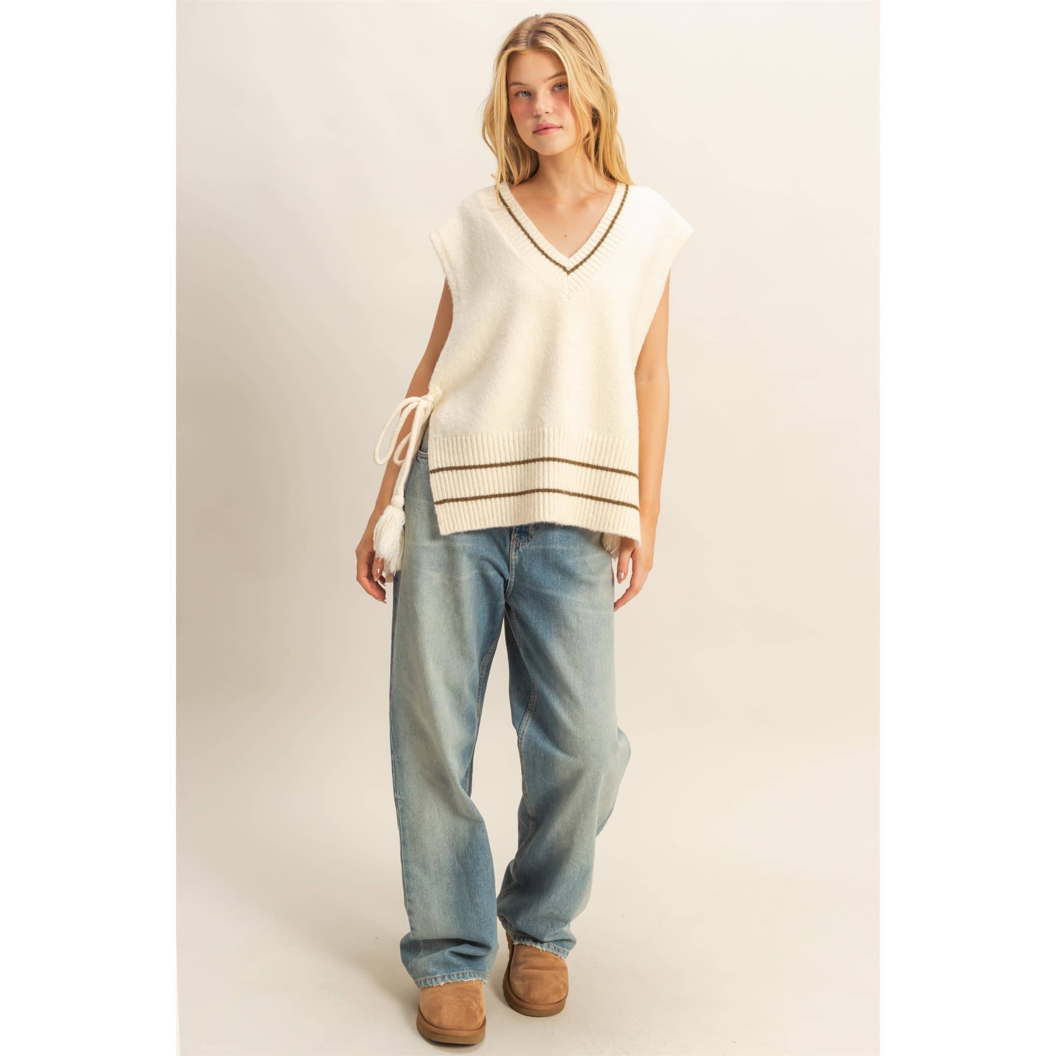 Tassel Detailed Oversized Sweater Vest