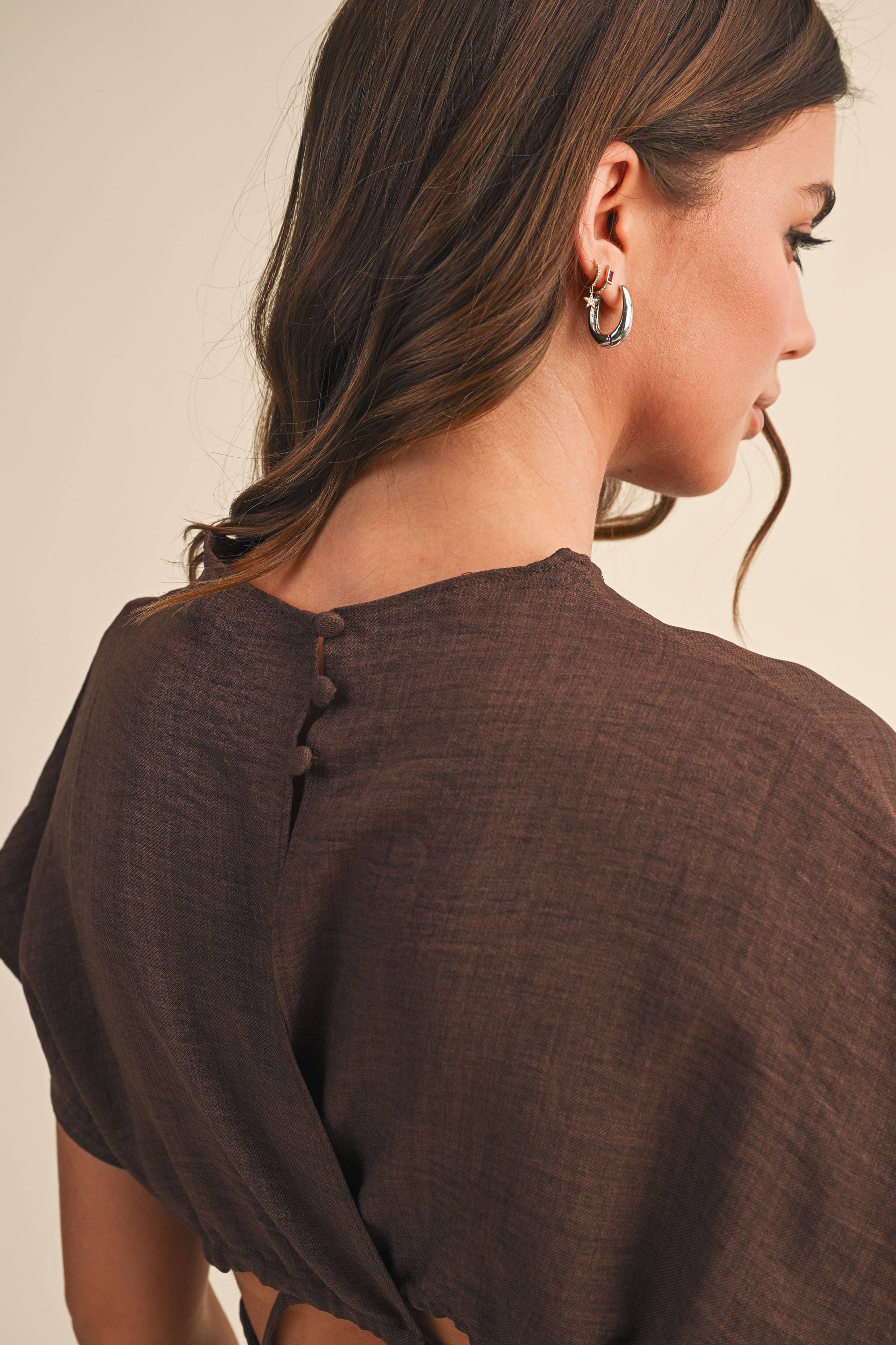 SHORT SLEEVE RUCHED WIDE LEG JUMPSUIT