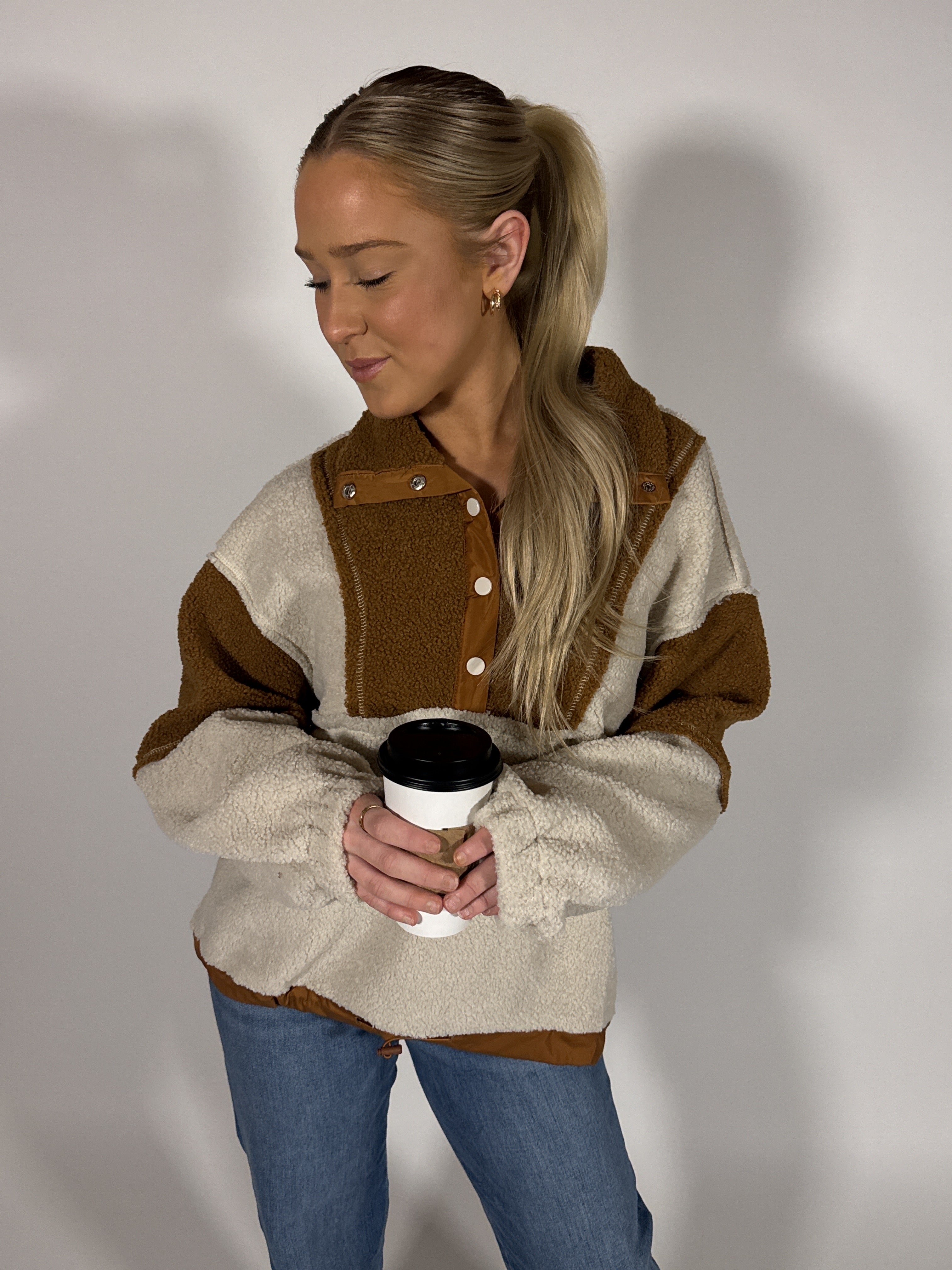 Color Block Sherpa Pullover