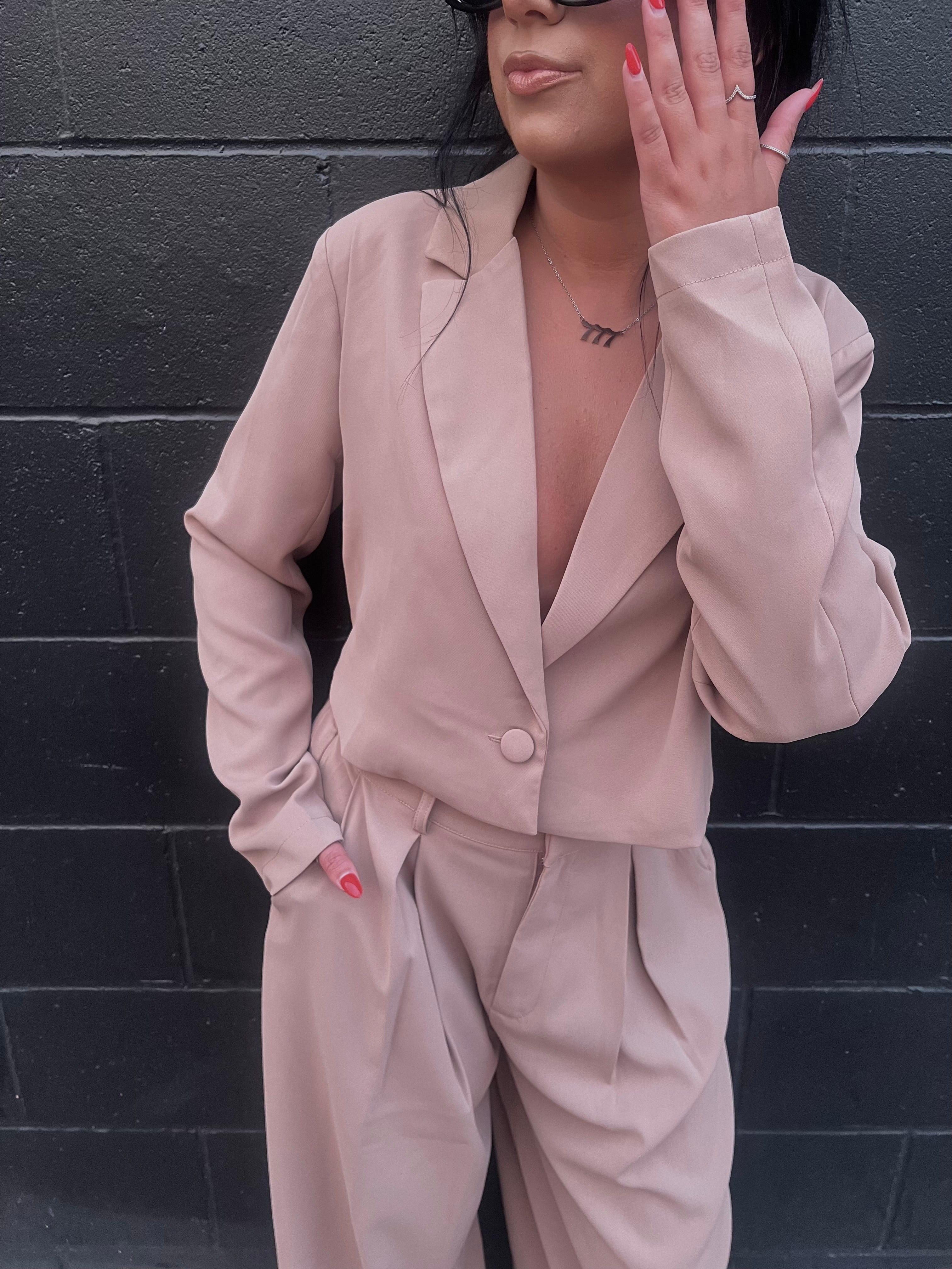 Cropped Blazer & Wide Leg Pants Set