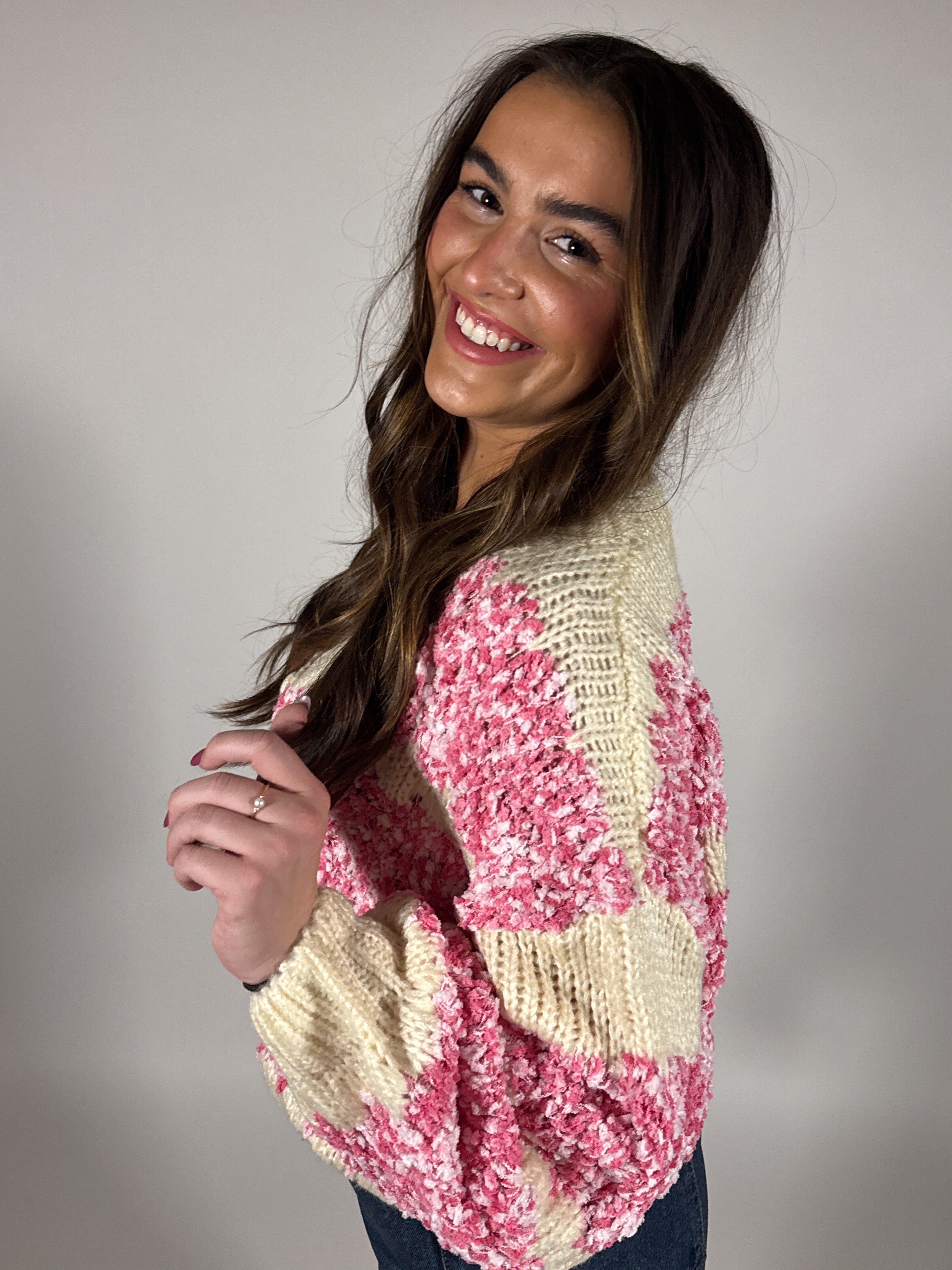 Pink Fluffy Stripe Cardigan
