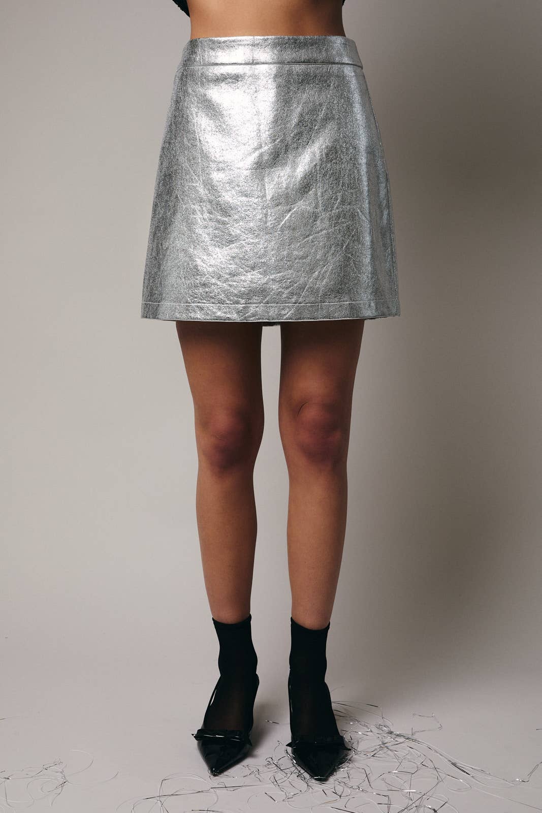 Foil Faux Leather Mini Skirt