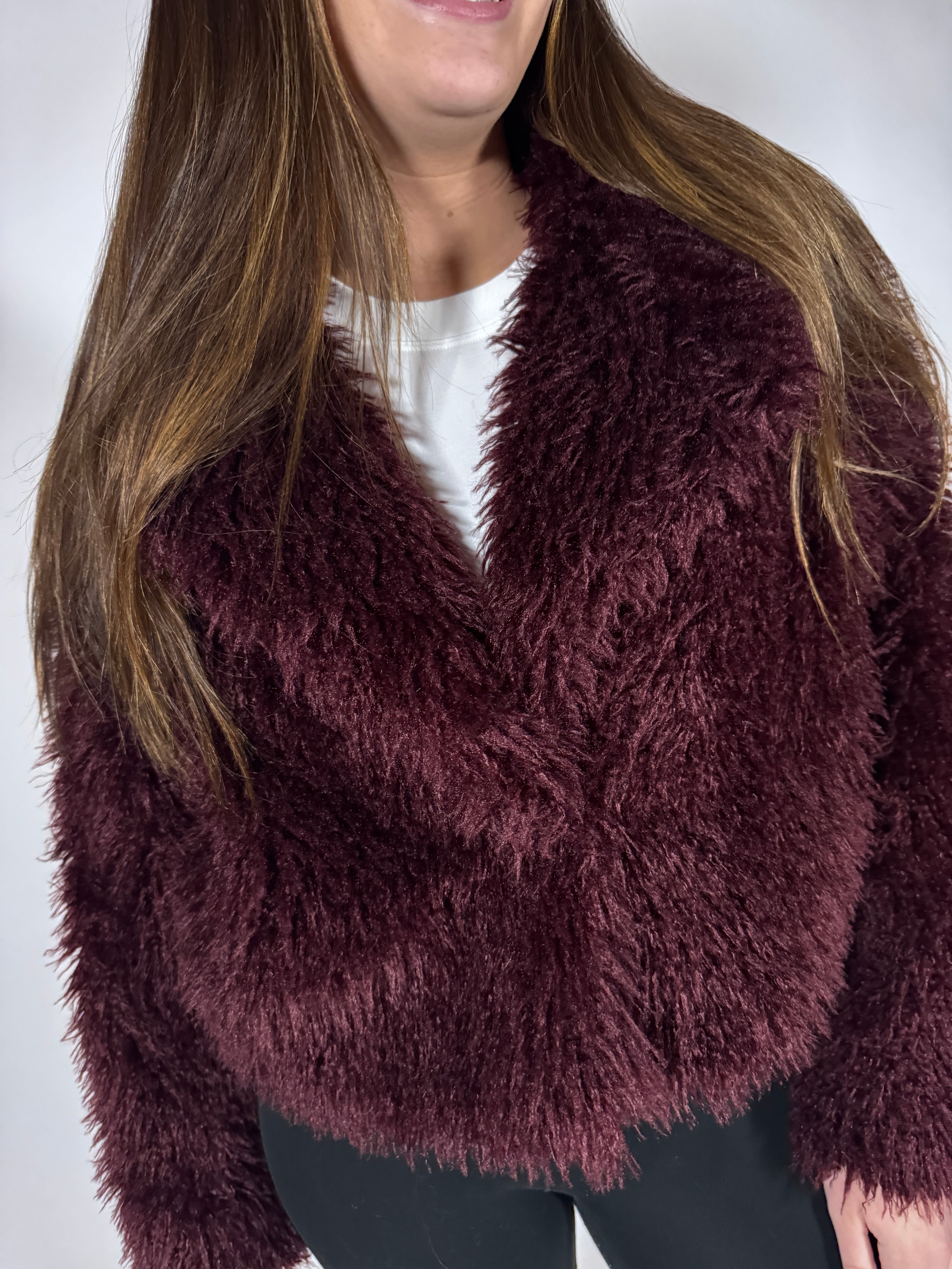 Wine Faux Fur Coat