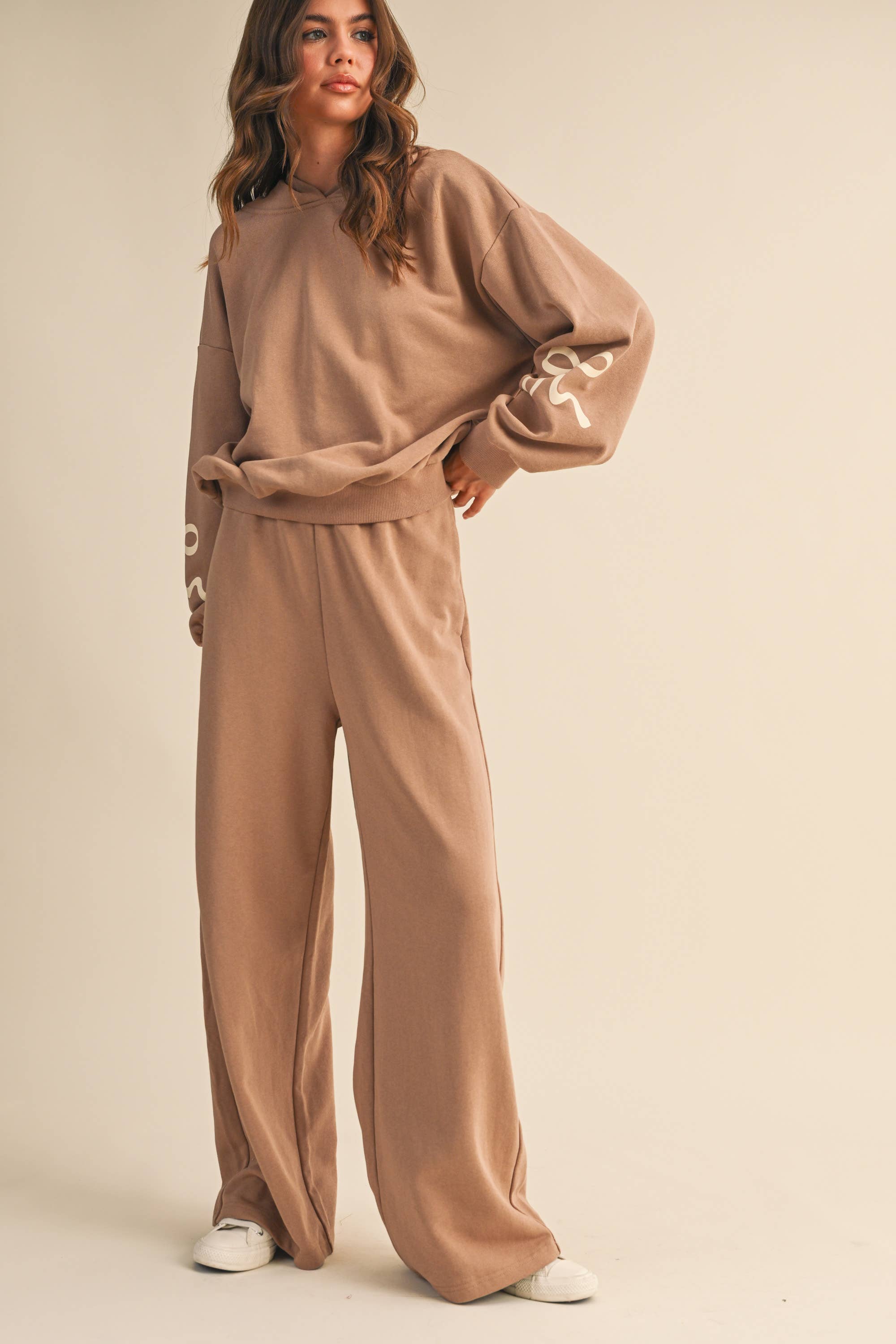 BOW PRINT HOODIE SWEATSHIRT AND WIDE PANTS SET