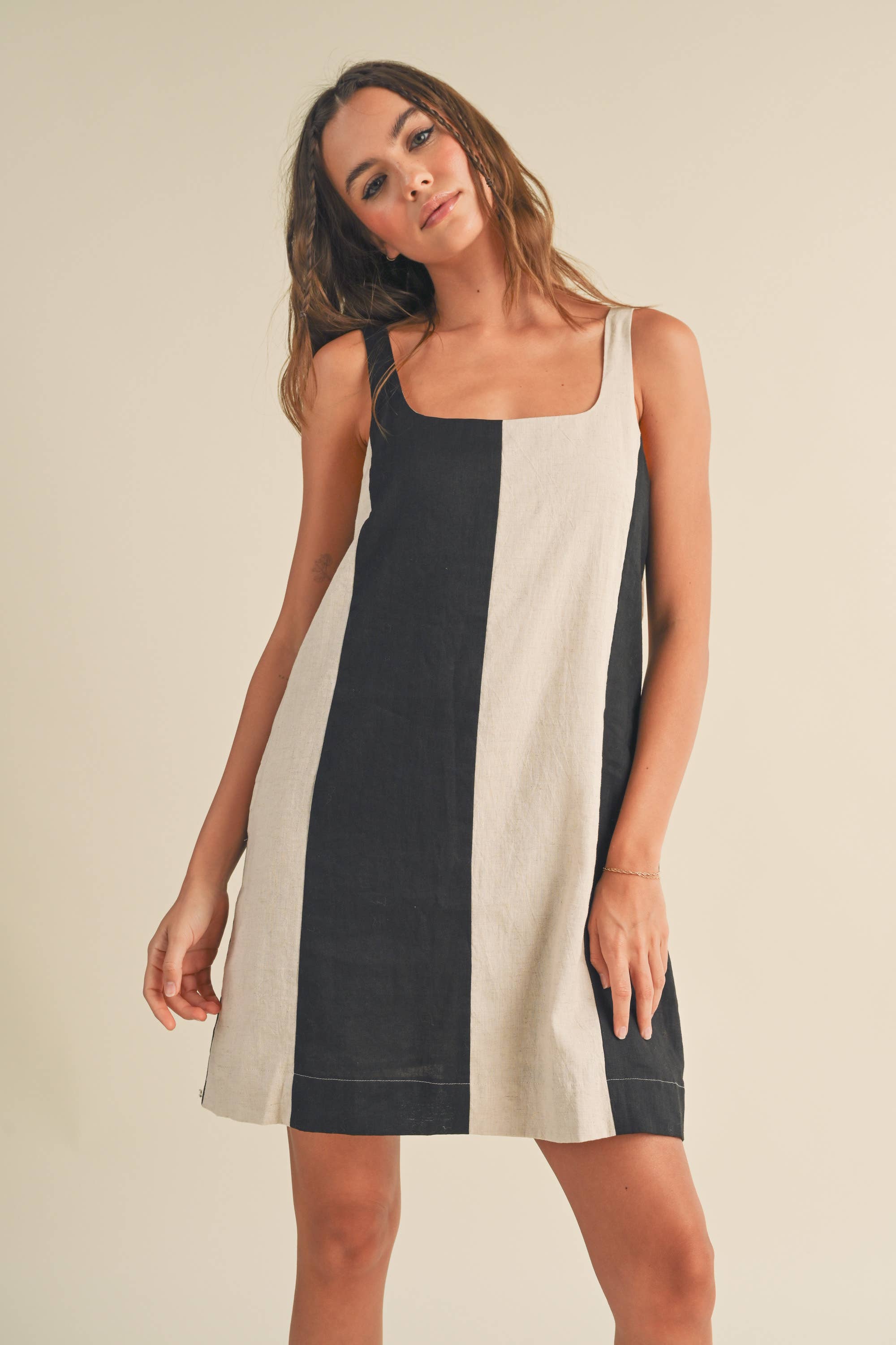 Color Block Linen Midi Dress