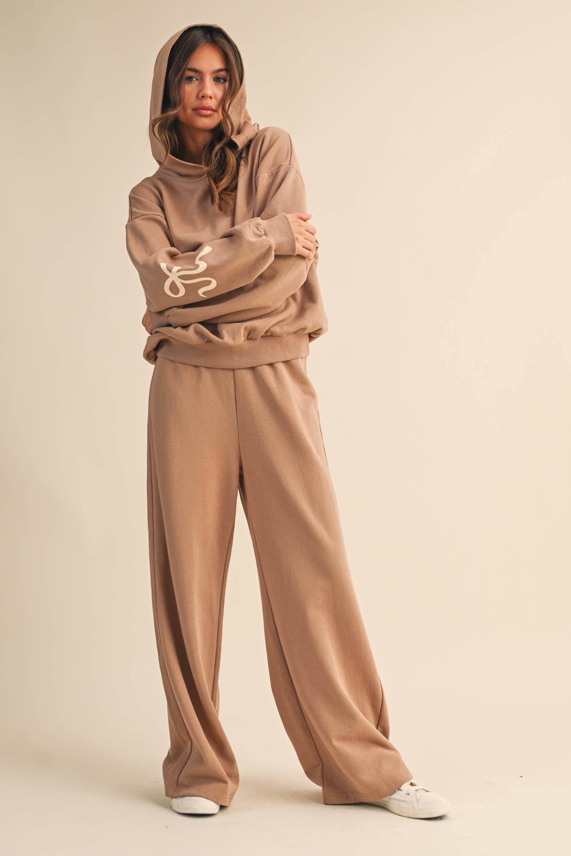 BOW PRINT HOODIE SWEATSHIRT AND WIDE PANTS SET