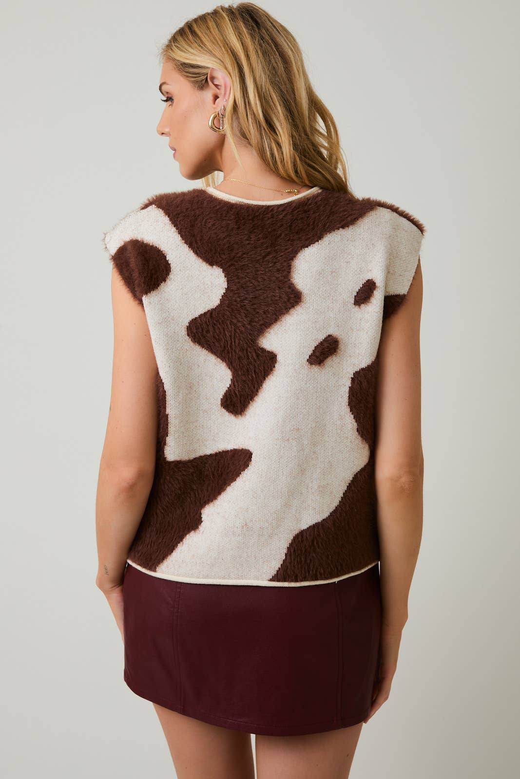SLEEVELESS COW PRINT SWEATER VEST CARDIGAN