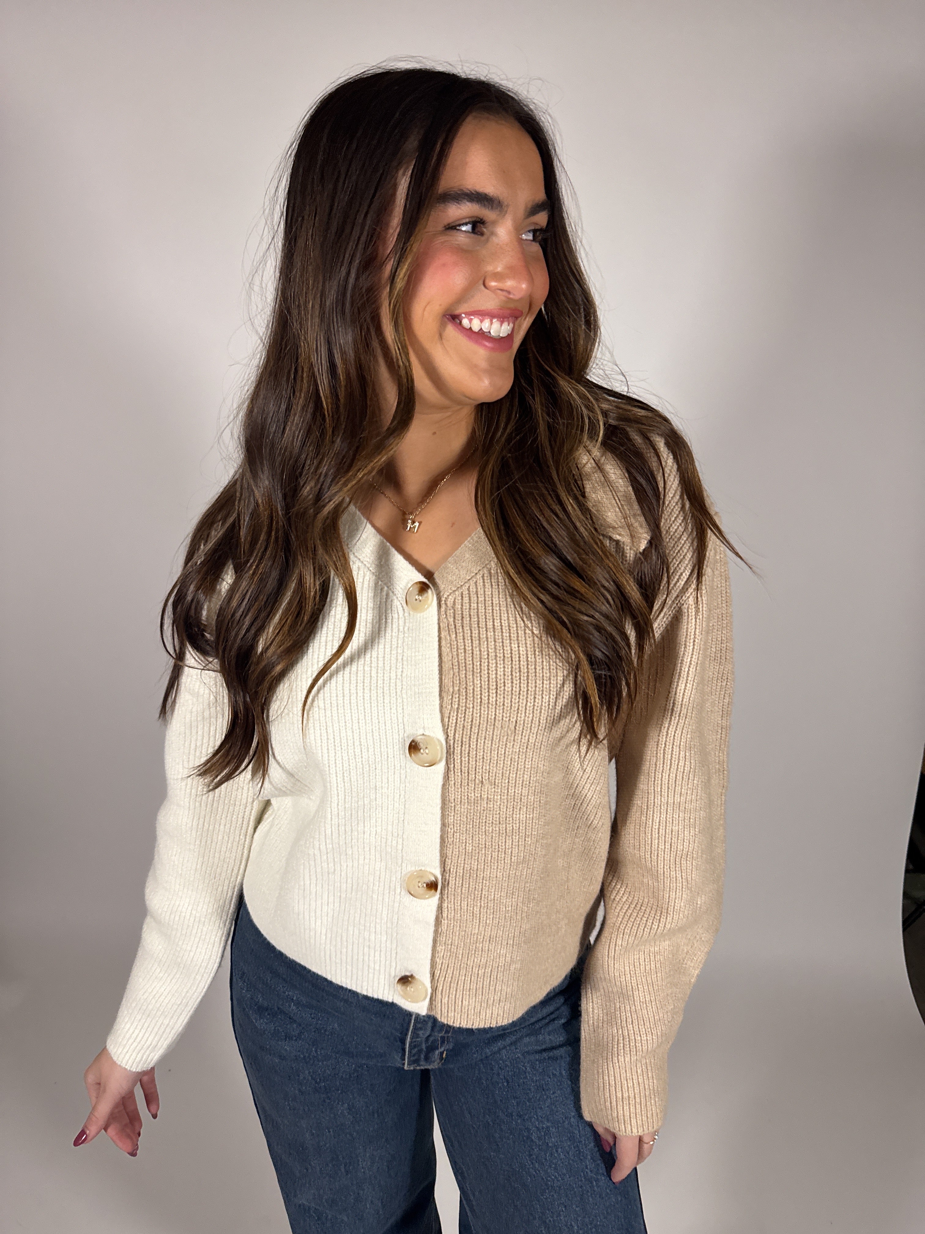 Two Tone V-Neck Cardigan