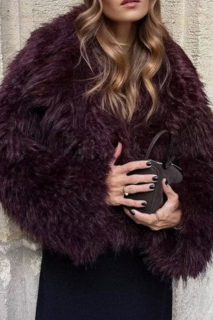 Wine Faux Fur Coat