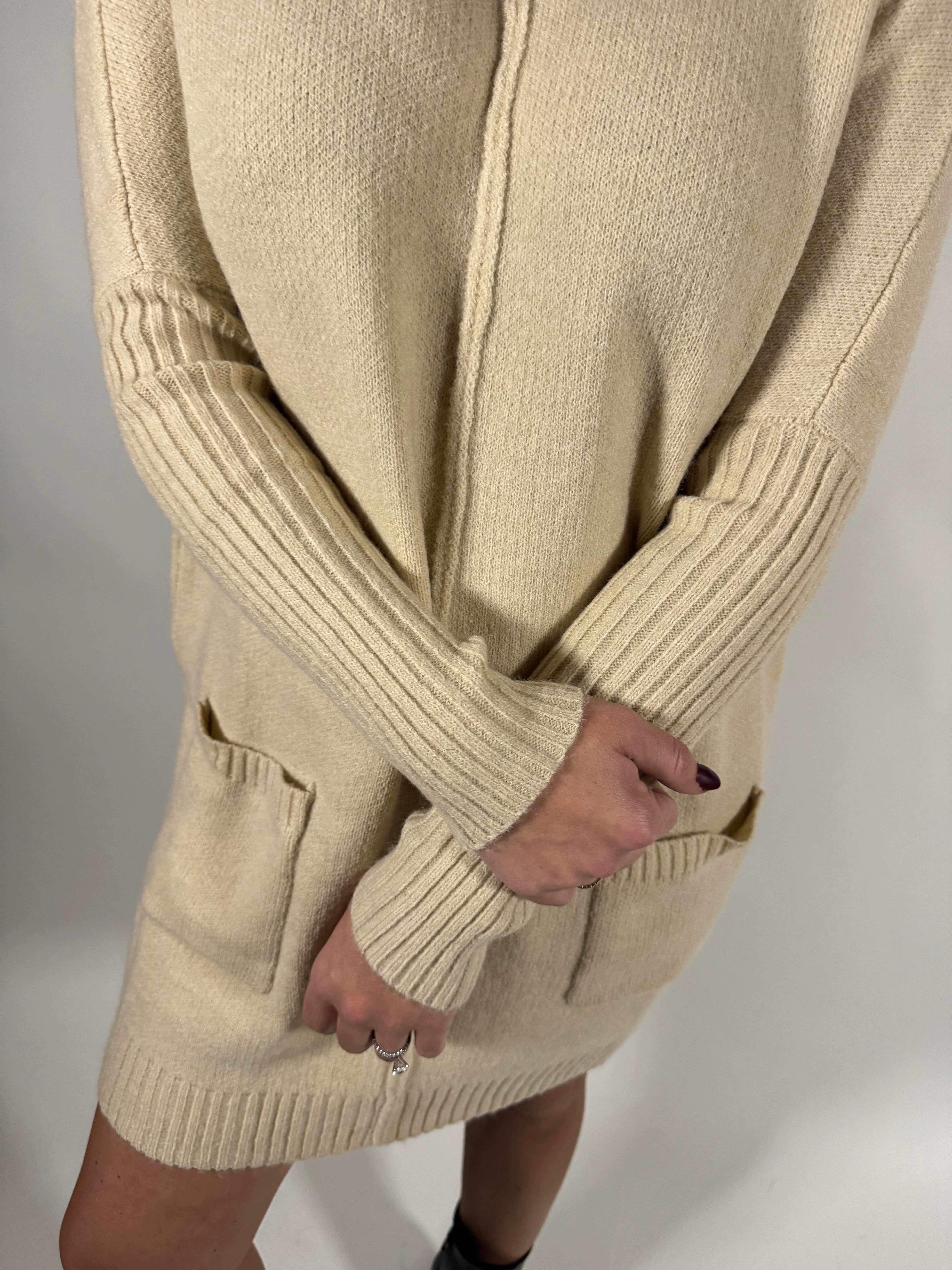 Mock Neck Front Seam Sweater Dress