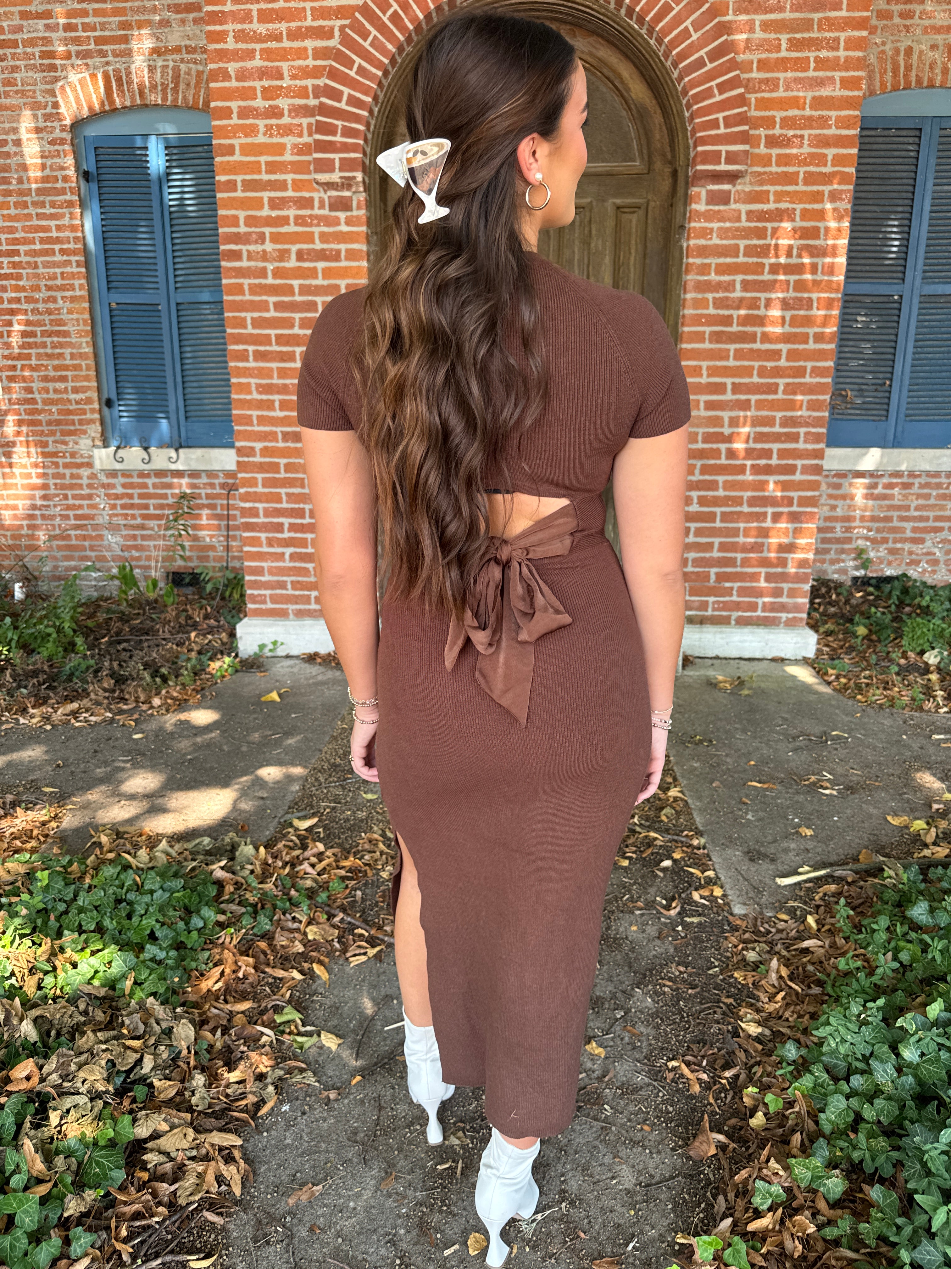 Ribbed Bow Back Midi Dress