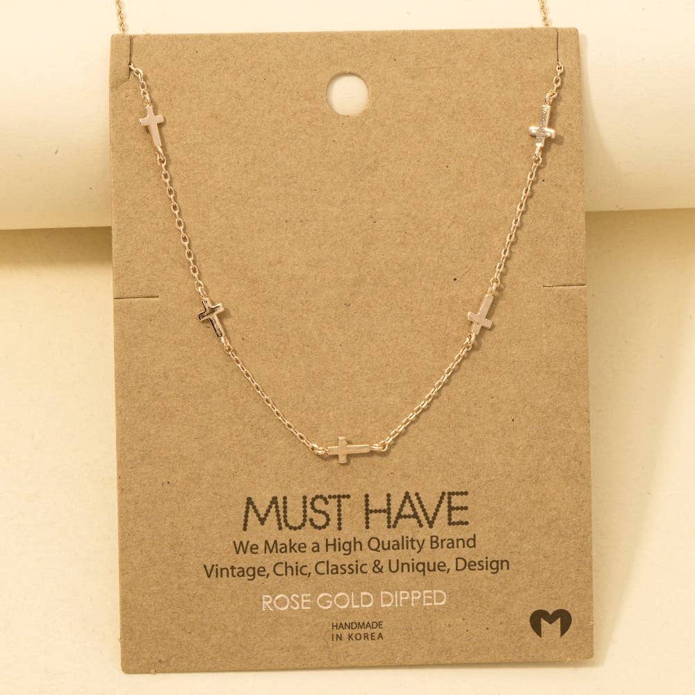 Gold Dipped Dainty Cross Station Necklace