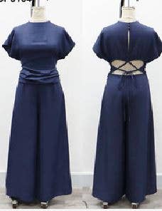 SHORT SLEEVE RUCHED WIDE LEG JUMPSUIT