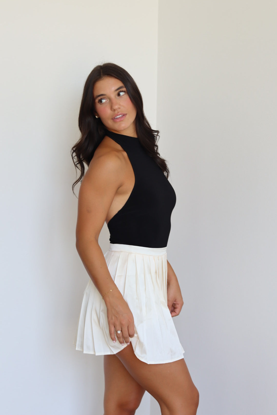 Satin Pleated Mini Skirt