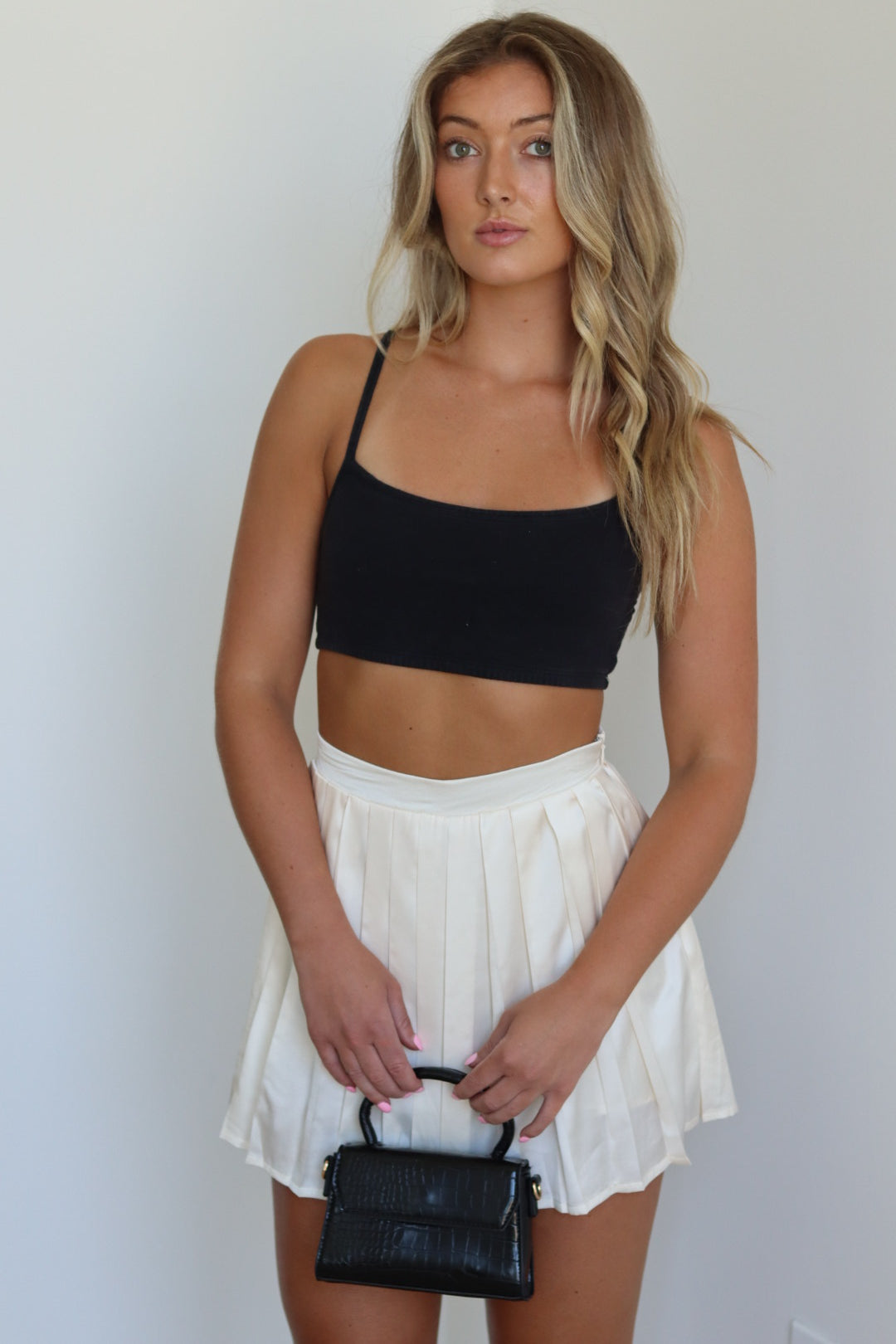 Satin Pleated Mini Skirt