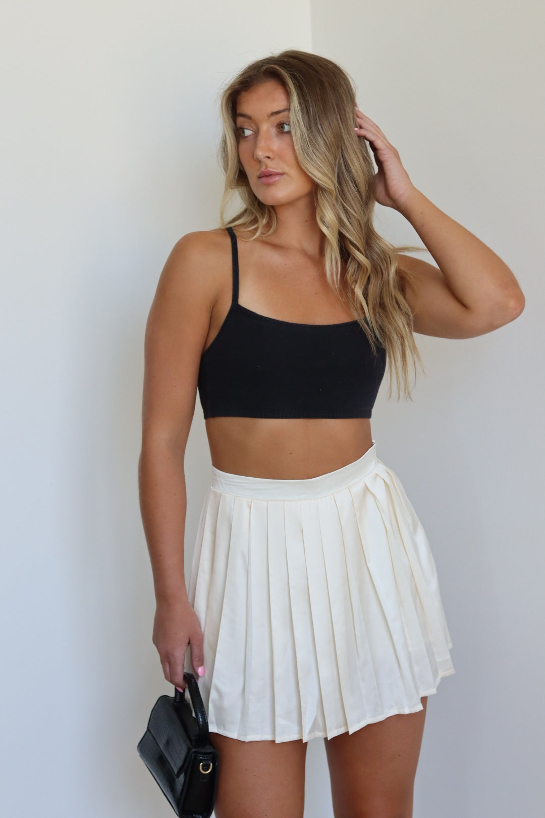 Satin Pleated Mini Skirt