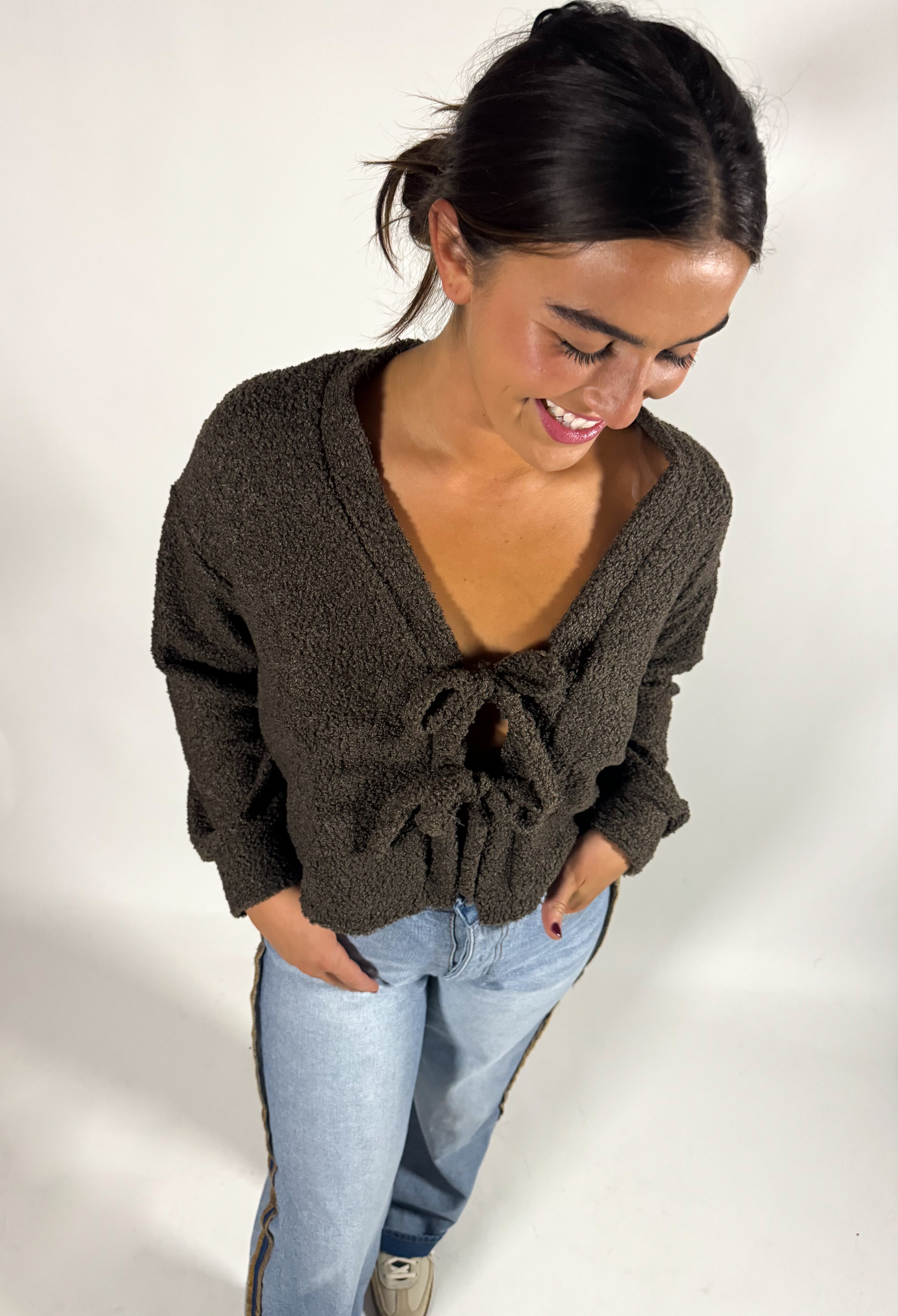 Fuzzy Bow Front Cardigan