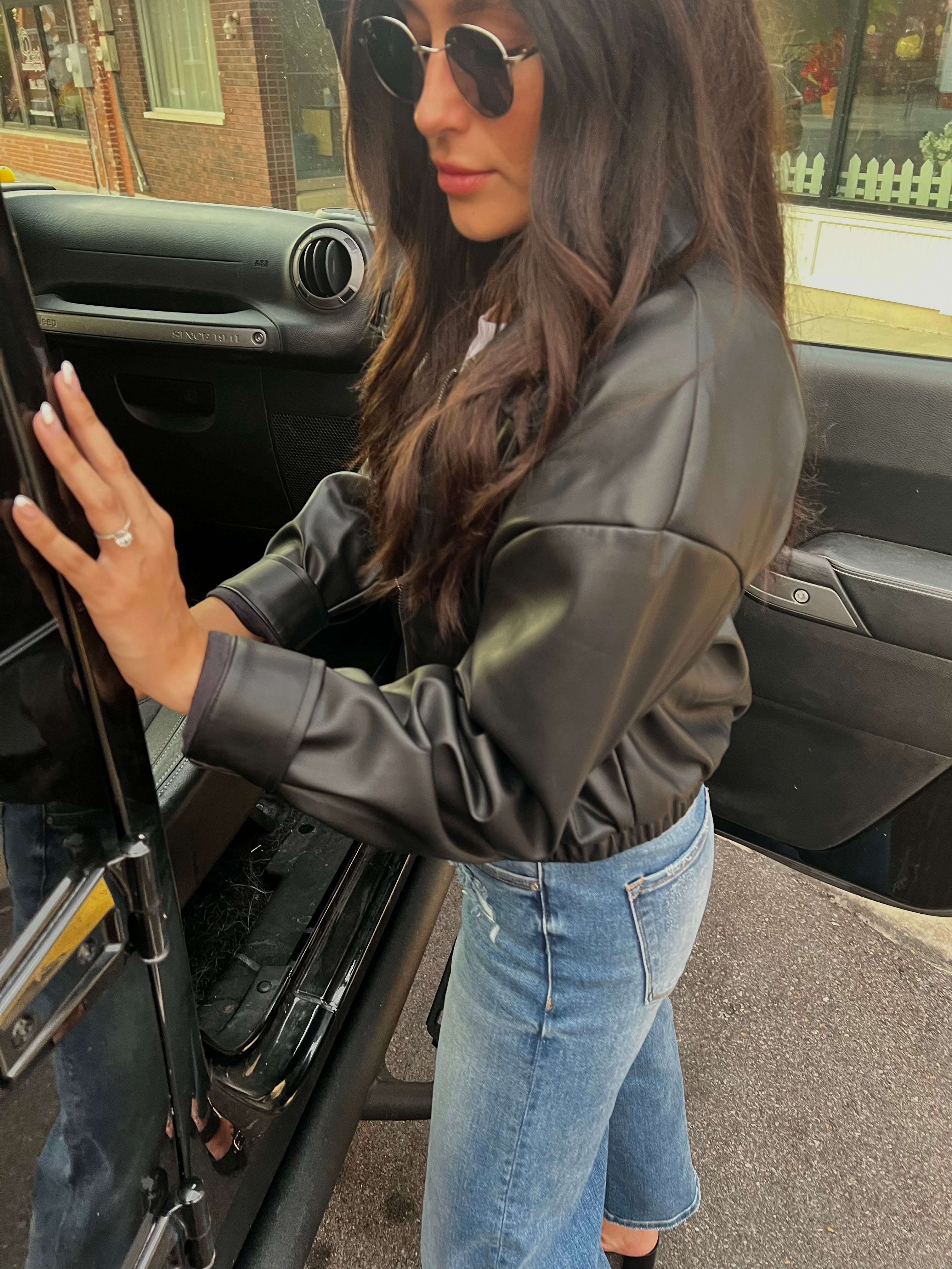 Cropped Leather Bomber