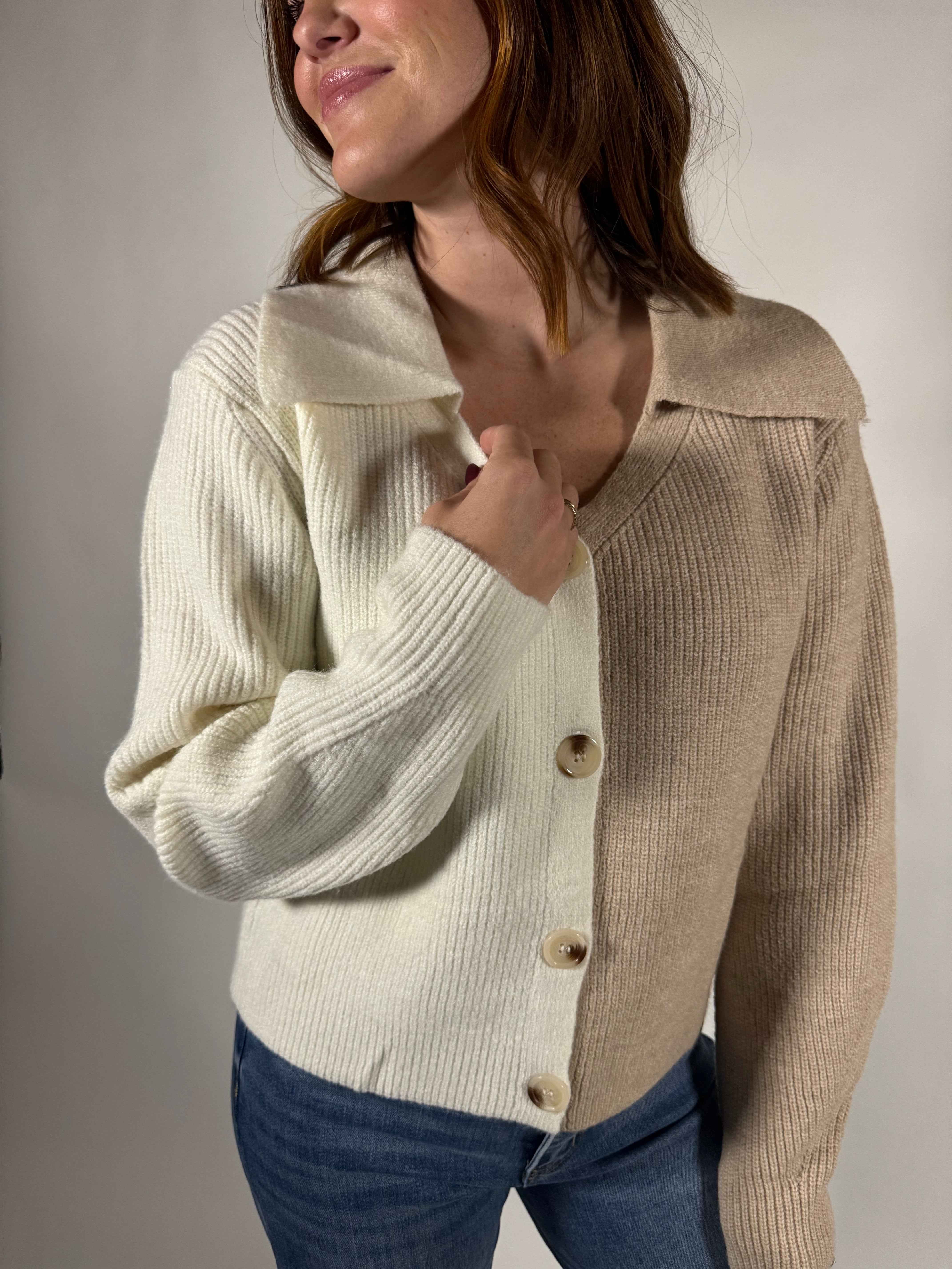 Two Tone V-Neck Cardigan