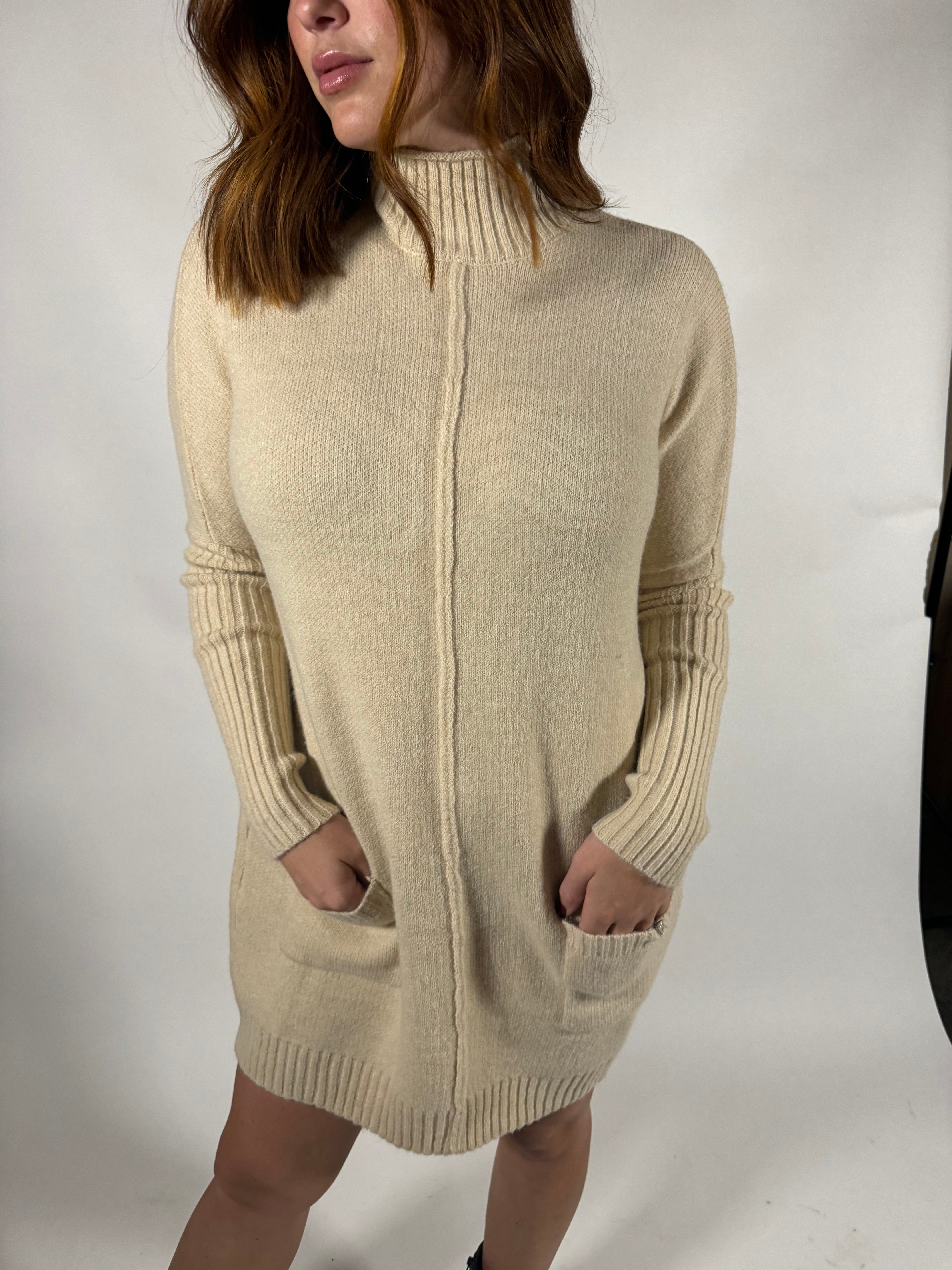 Mock Neck Front Seam Sweater Dress