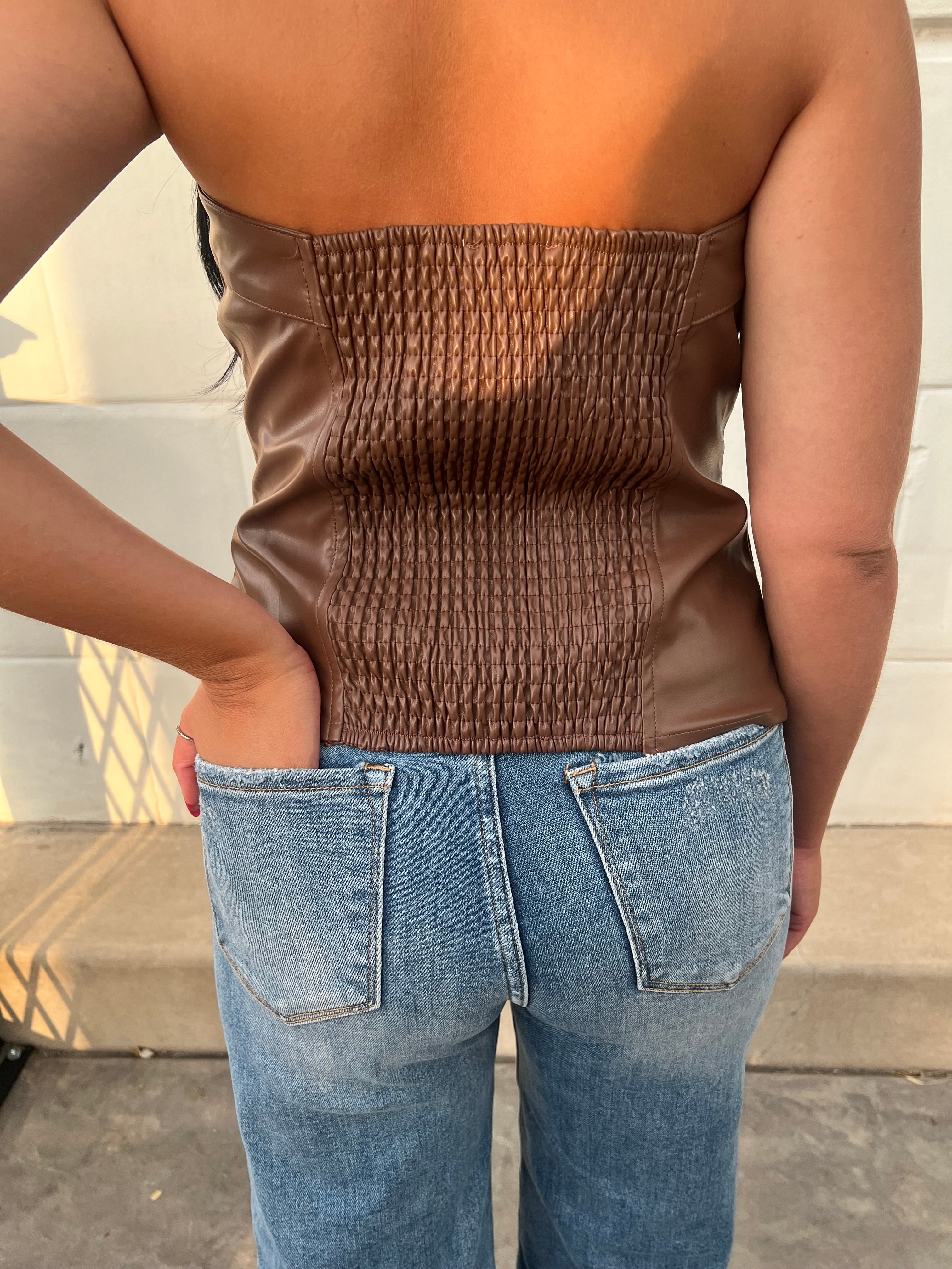 Leather Strapless Button Top