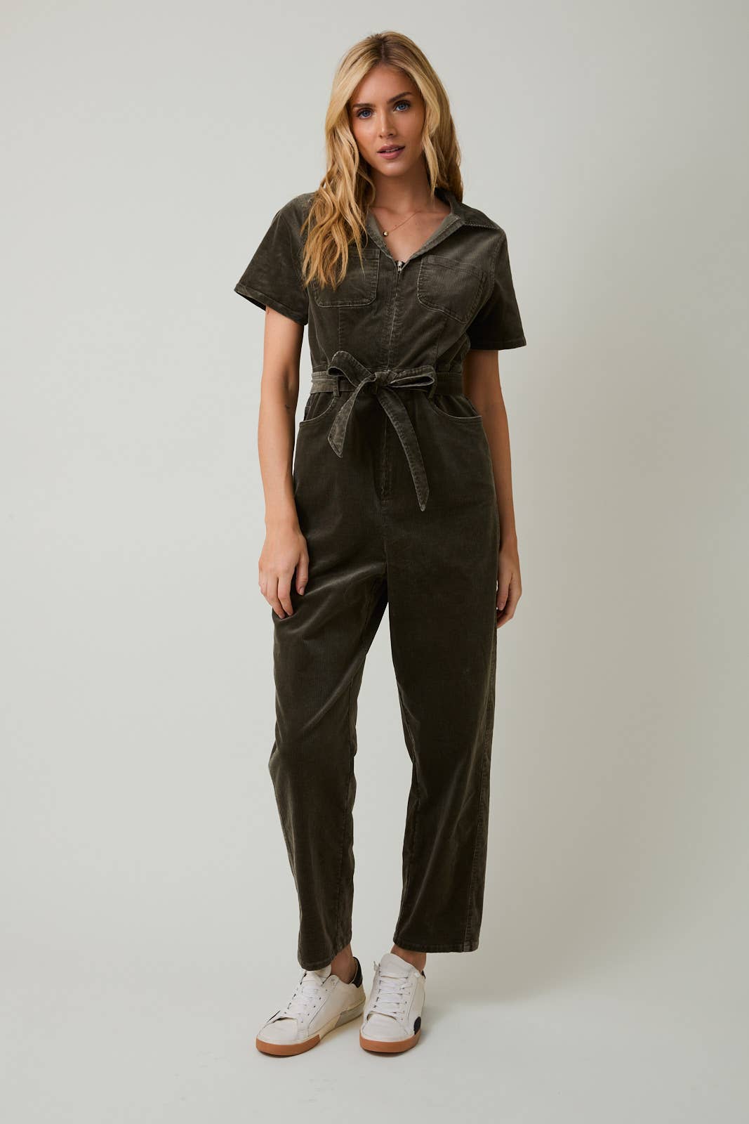 Velvet Olive Zip Up Utility Jumpsuit