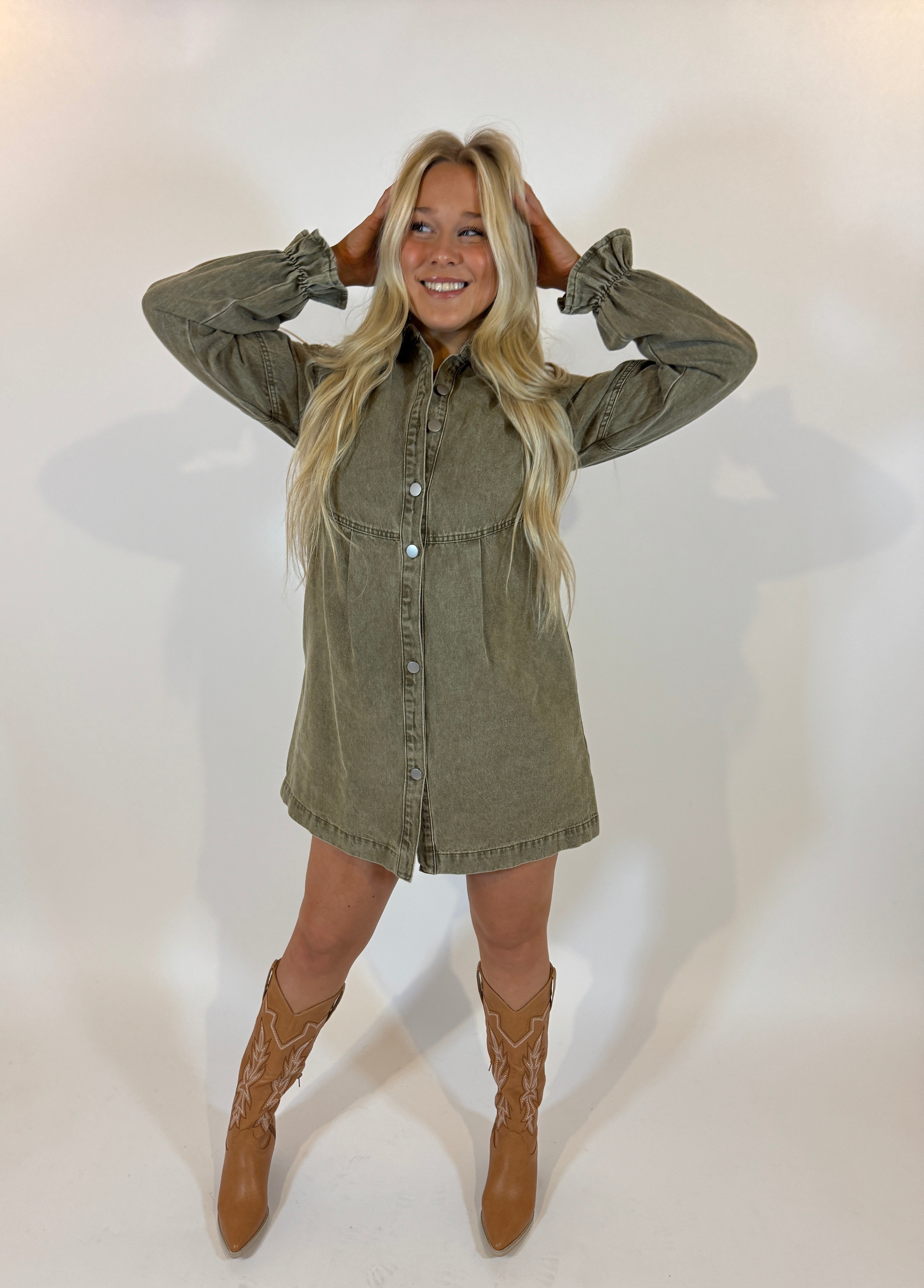 Olive Denim Dress