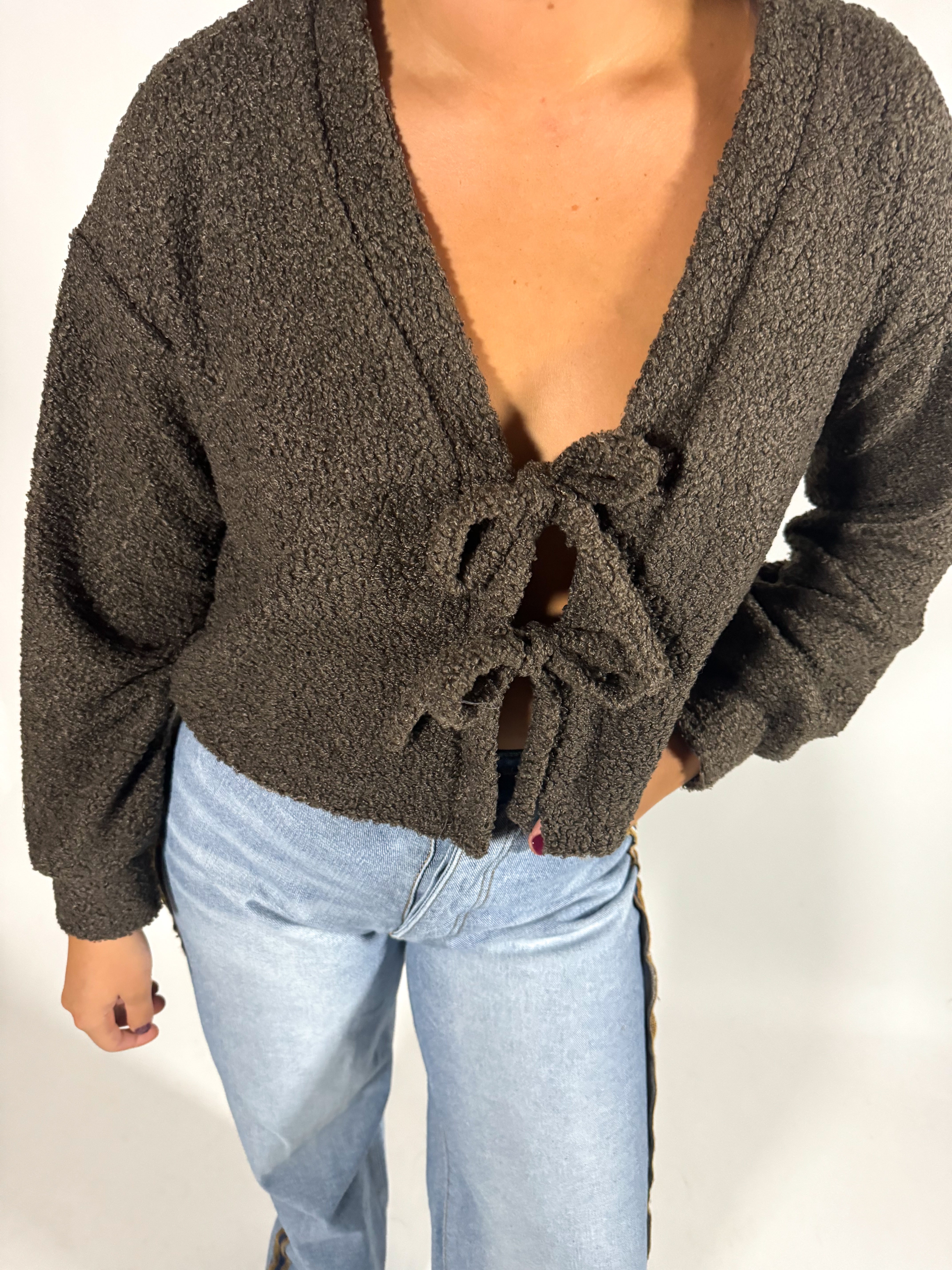 Fuzzy Bow Front Cardigan