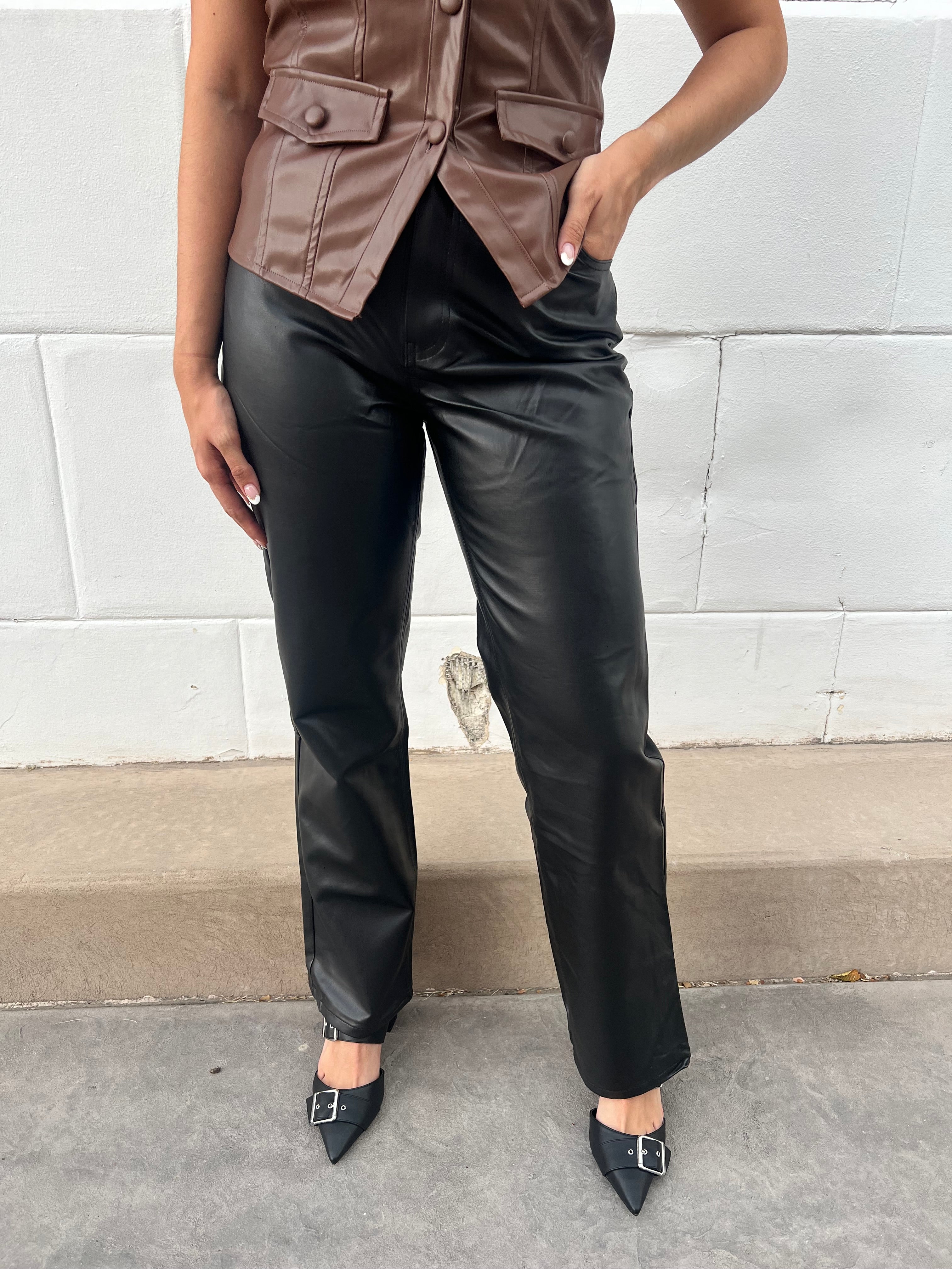 High Waisted Leather Straight Leg Pants