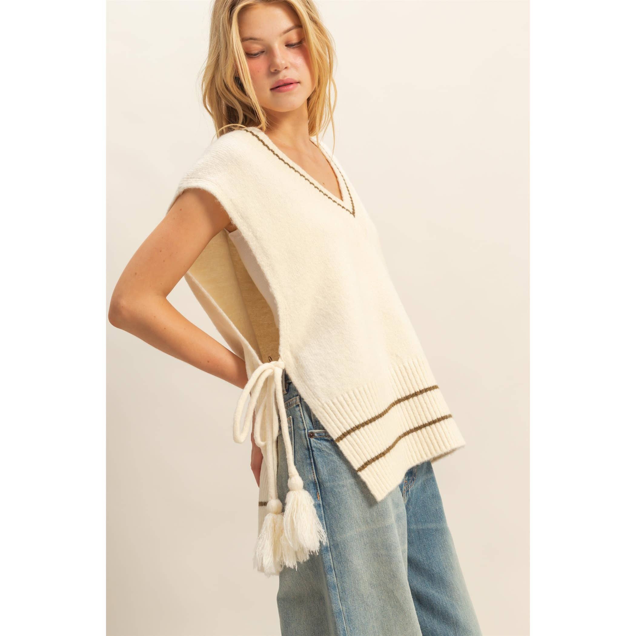 Tassel Detailed Oversized Sweater Vest