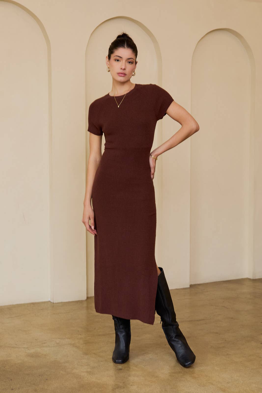 Ribbed Bow Back Midi Dress