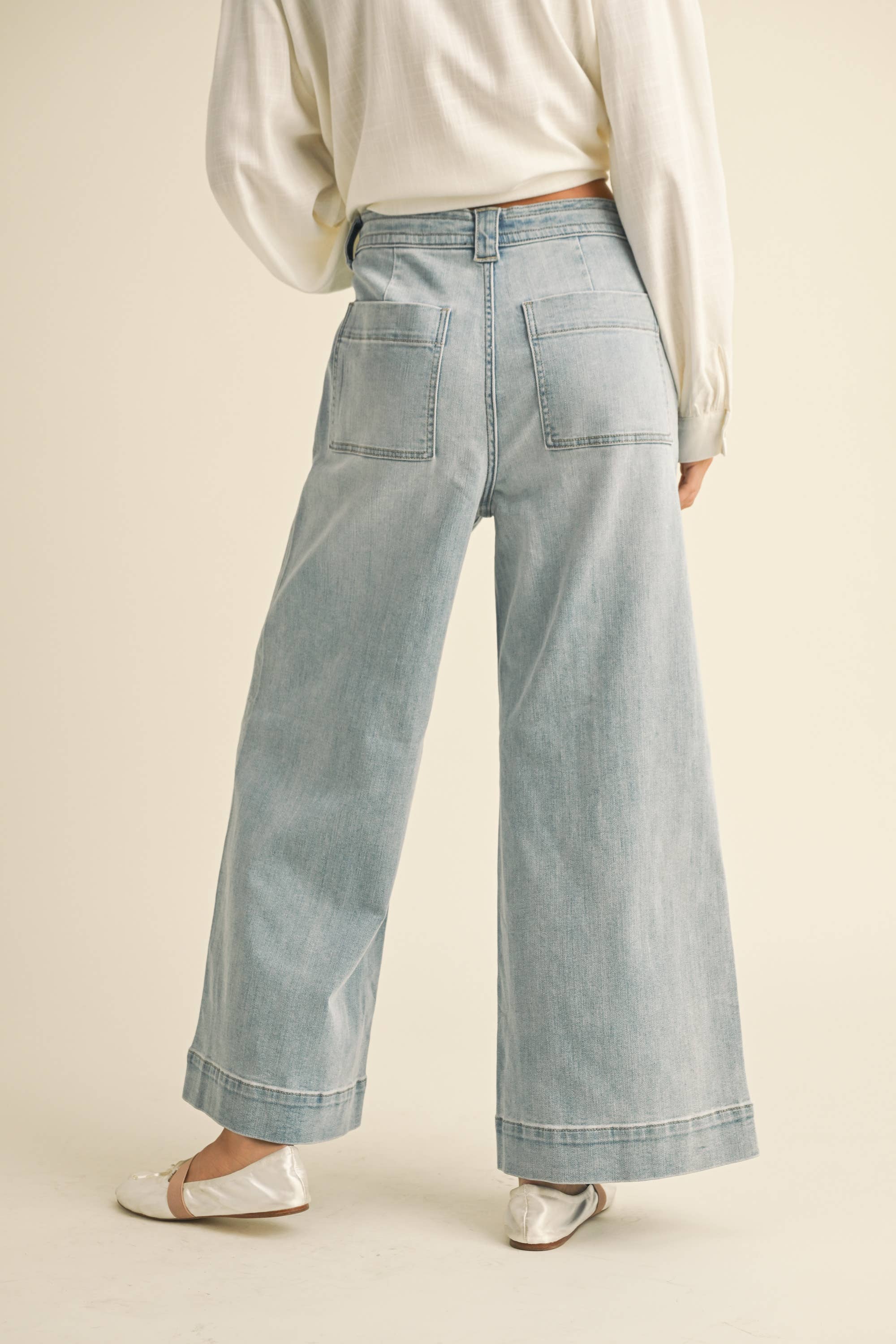 Washed Denim Tie Front Pants