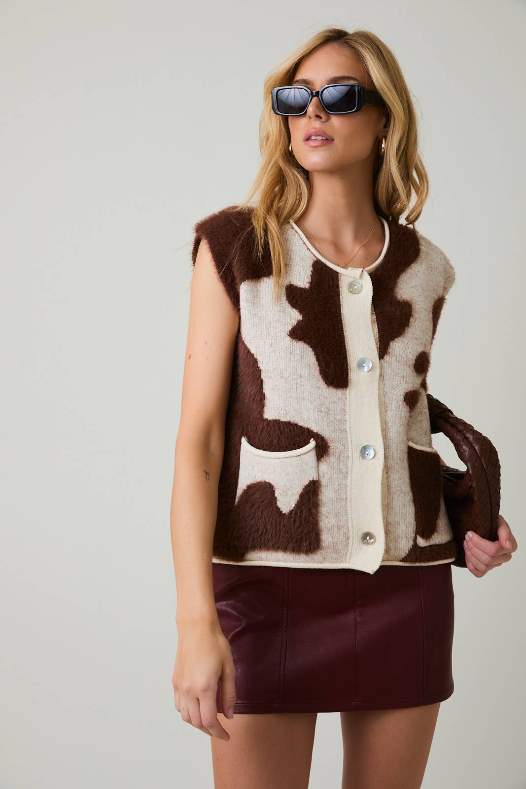 SLEEVELESS COW PRINT SWEATER VEST CARDIGAN