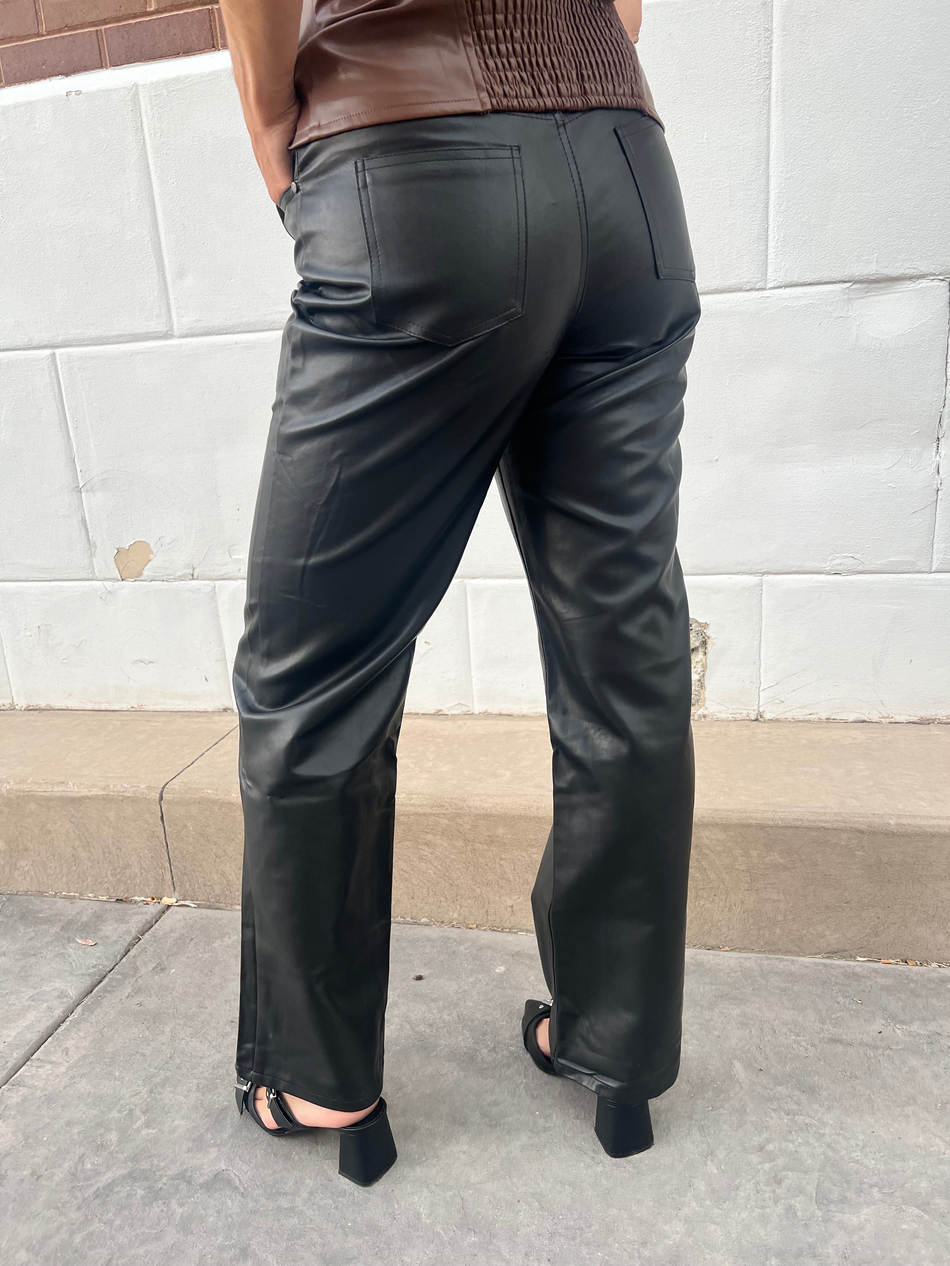 High Waisted Leather Straight Leg Pants