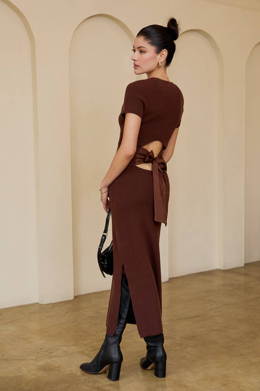 Ribbed Bow Back Midi Dress