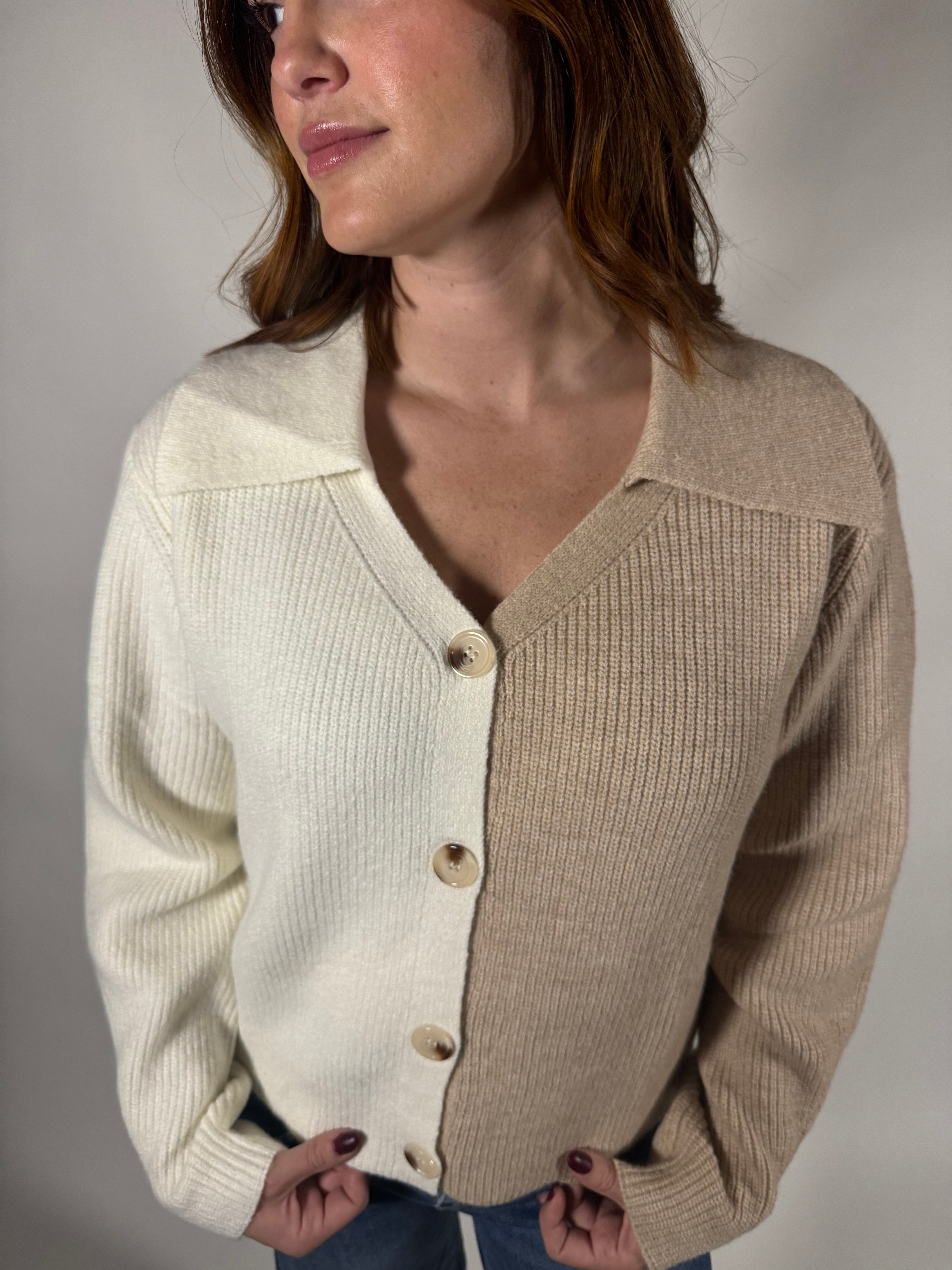 Two Tone V-Neck Cardigan