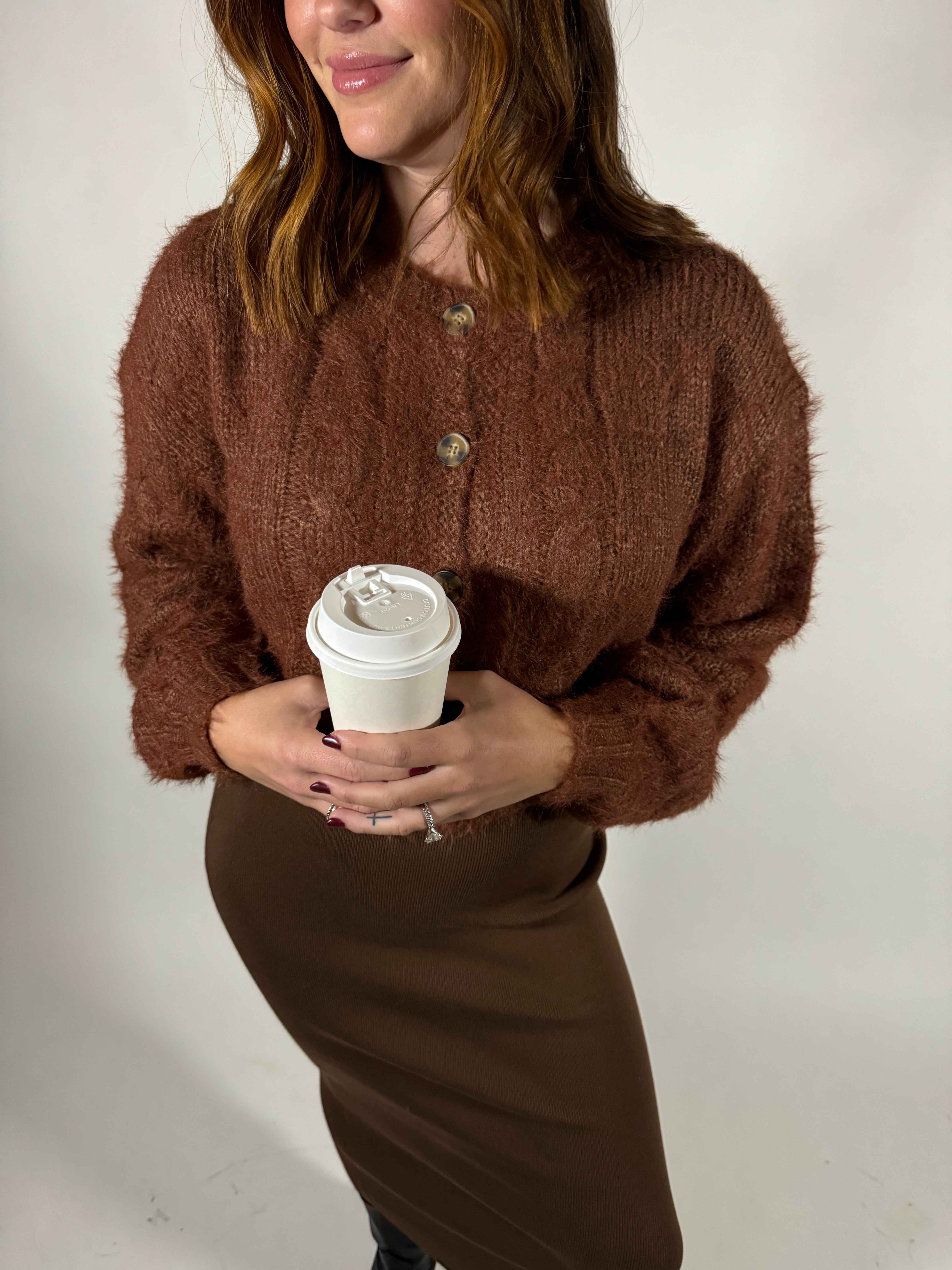 Fuzzy Chestnut Cardigan