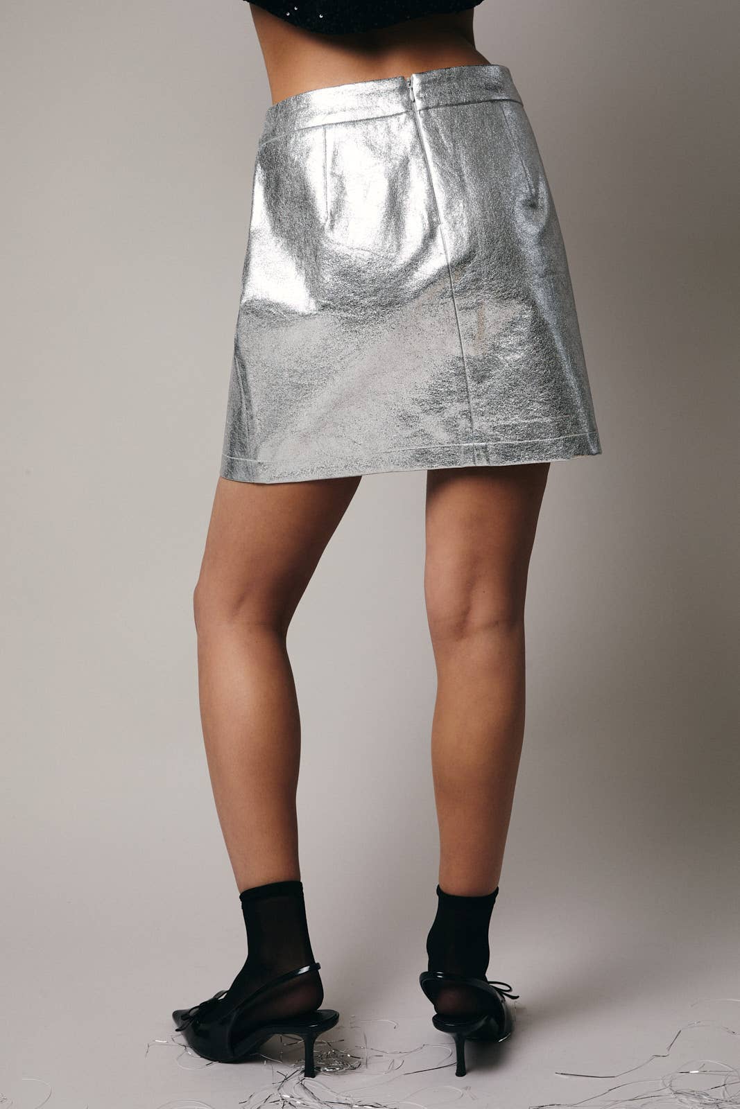 Foil Faux Leather Mini Skirt