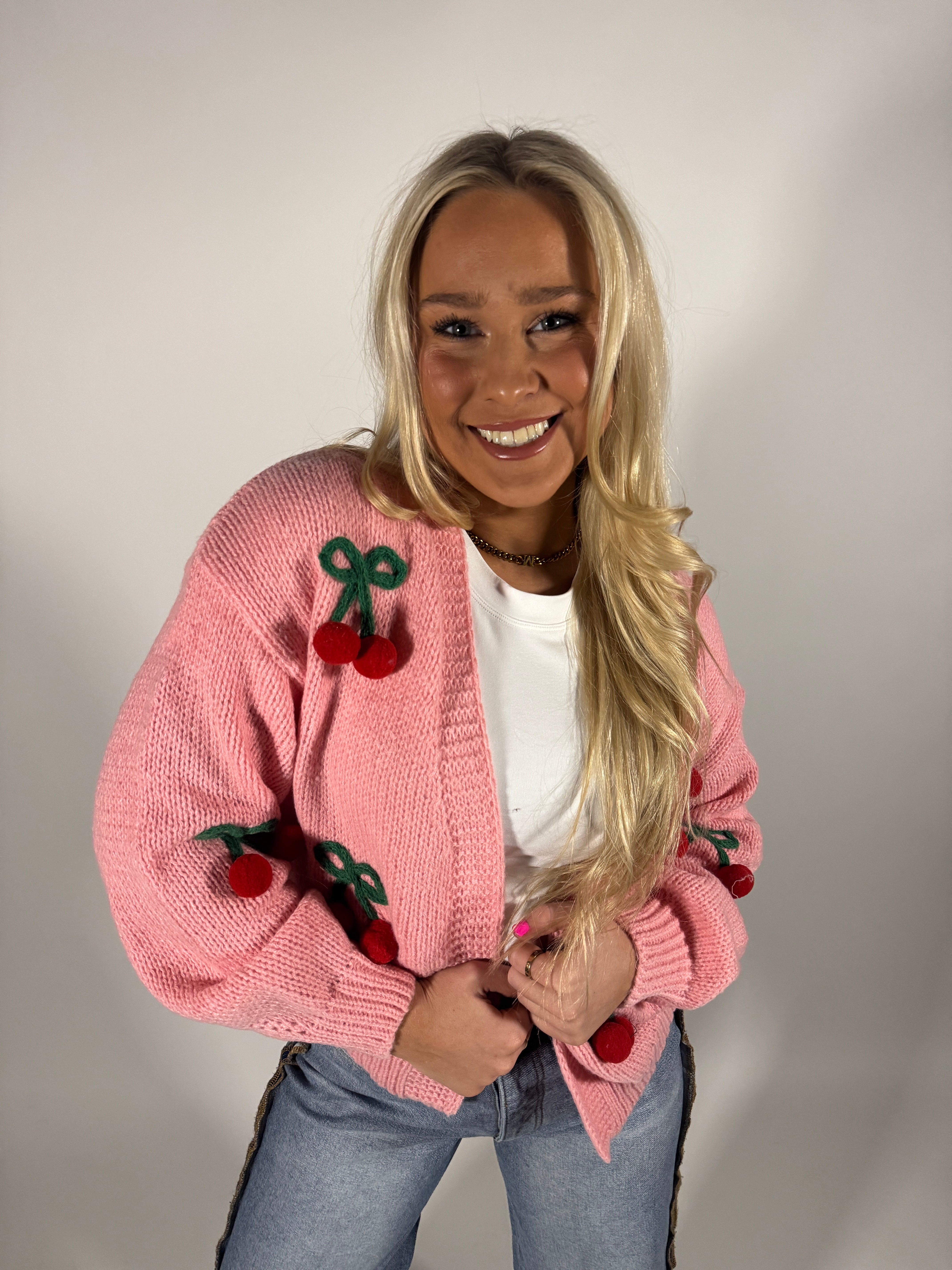 Cherry Long Sleeve Knit Cardigan