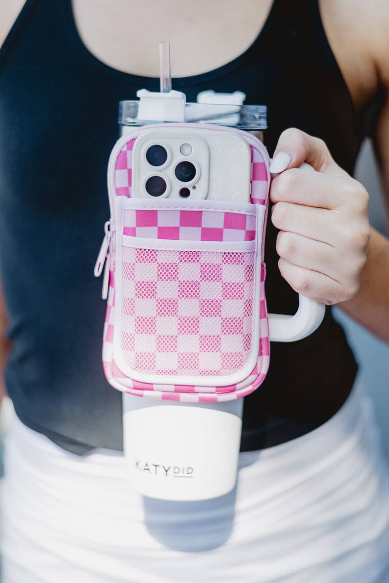 Pink Checker Tumbler Zipper Pouch