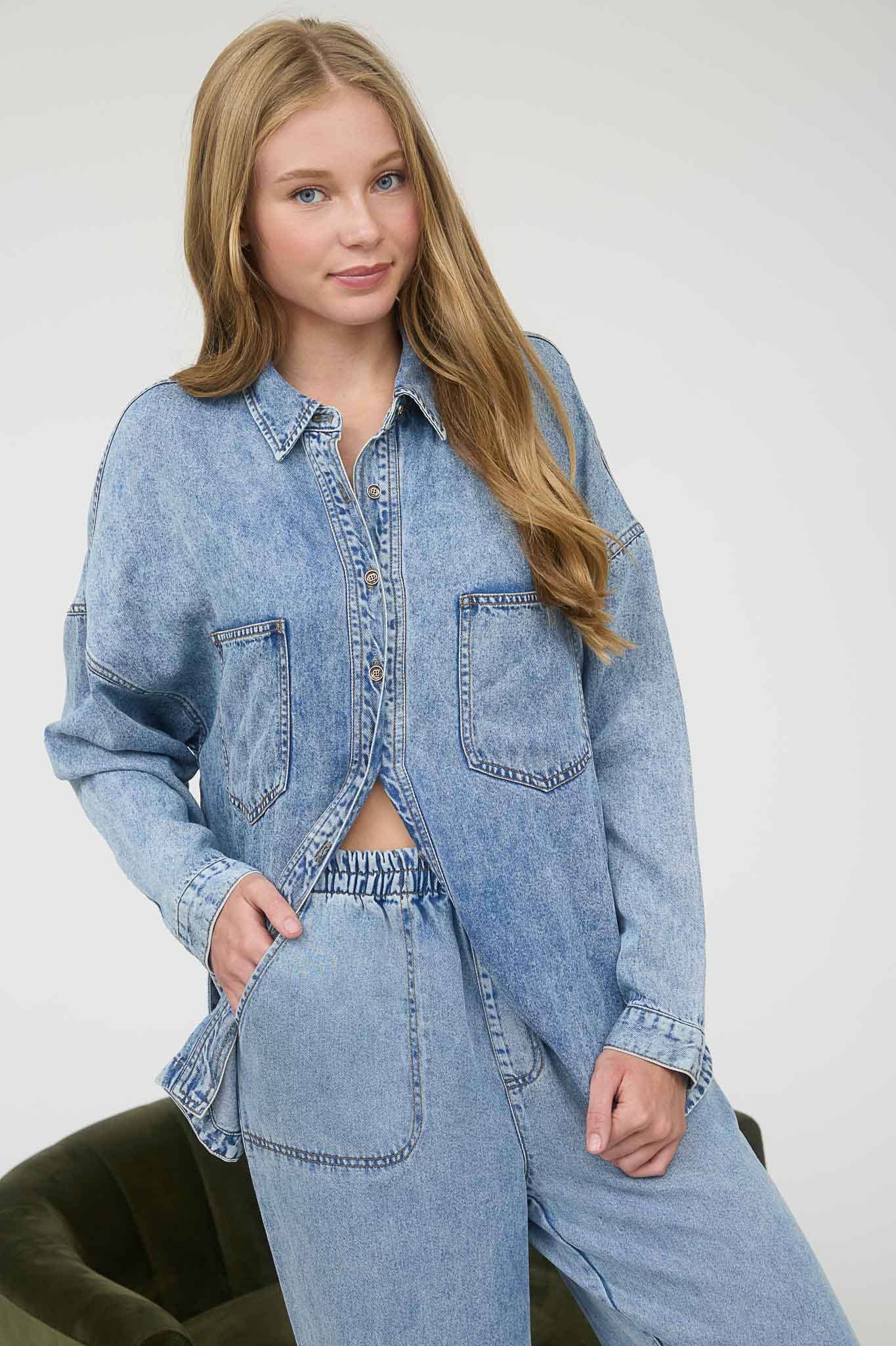 CHAMBRAY BUTTON DOWN LONG SLEEVE SHIRT