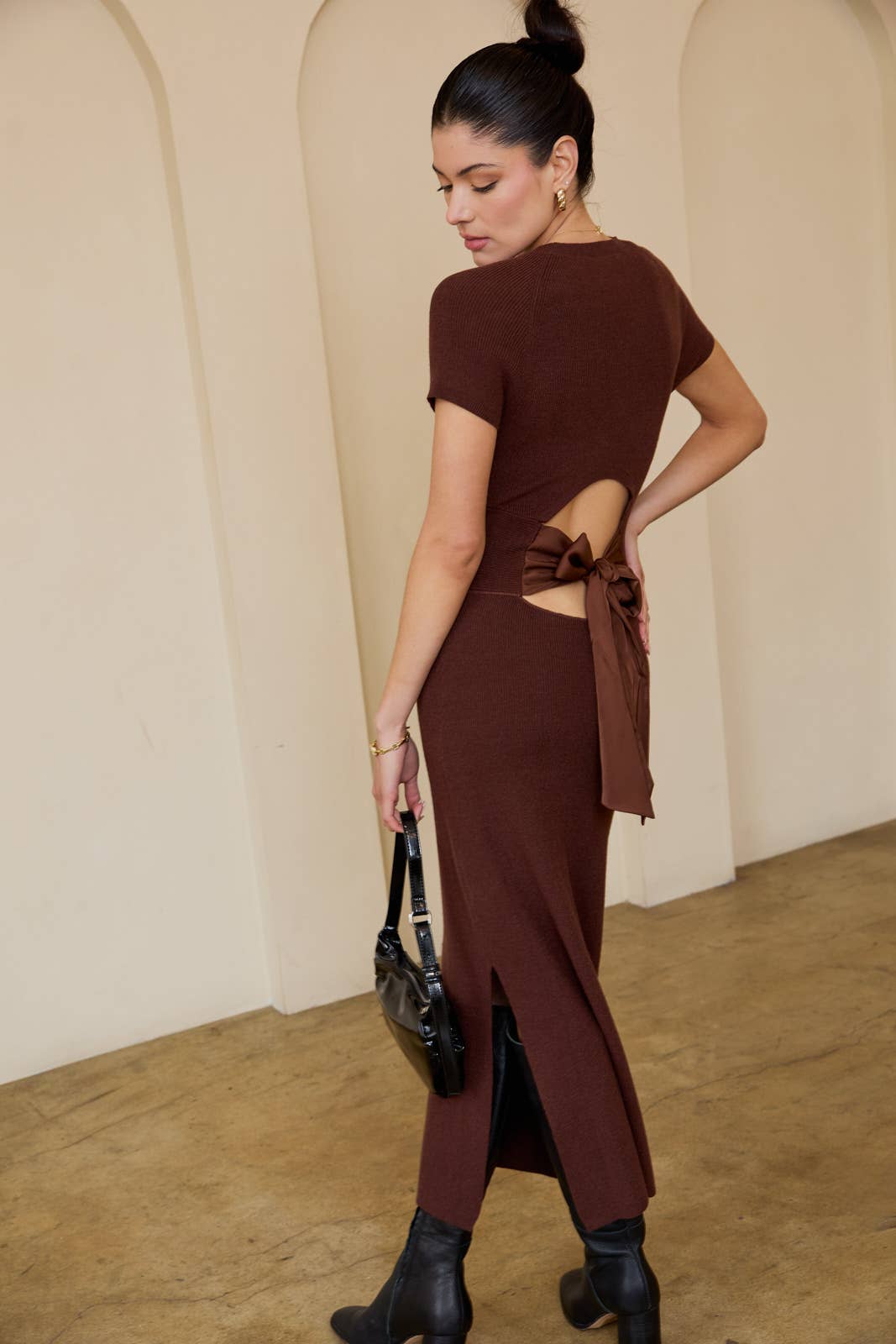 Ribbed Bow Back Midi Dress