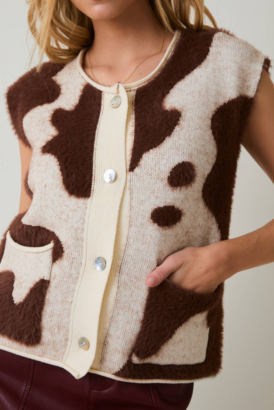 SLEEVELESS COW PRINT SWEATER VEST CARDIGAN