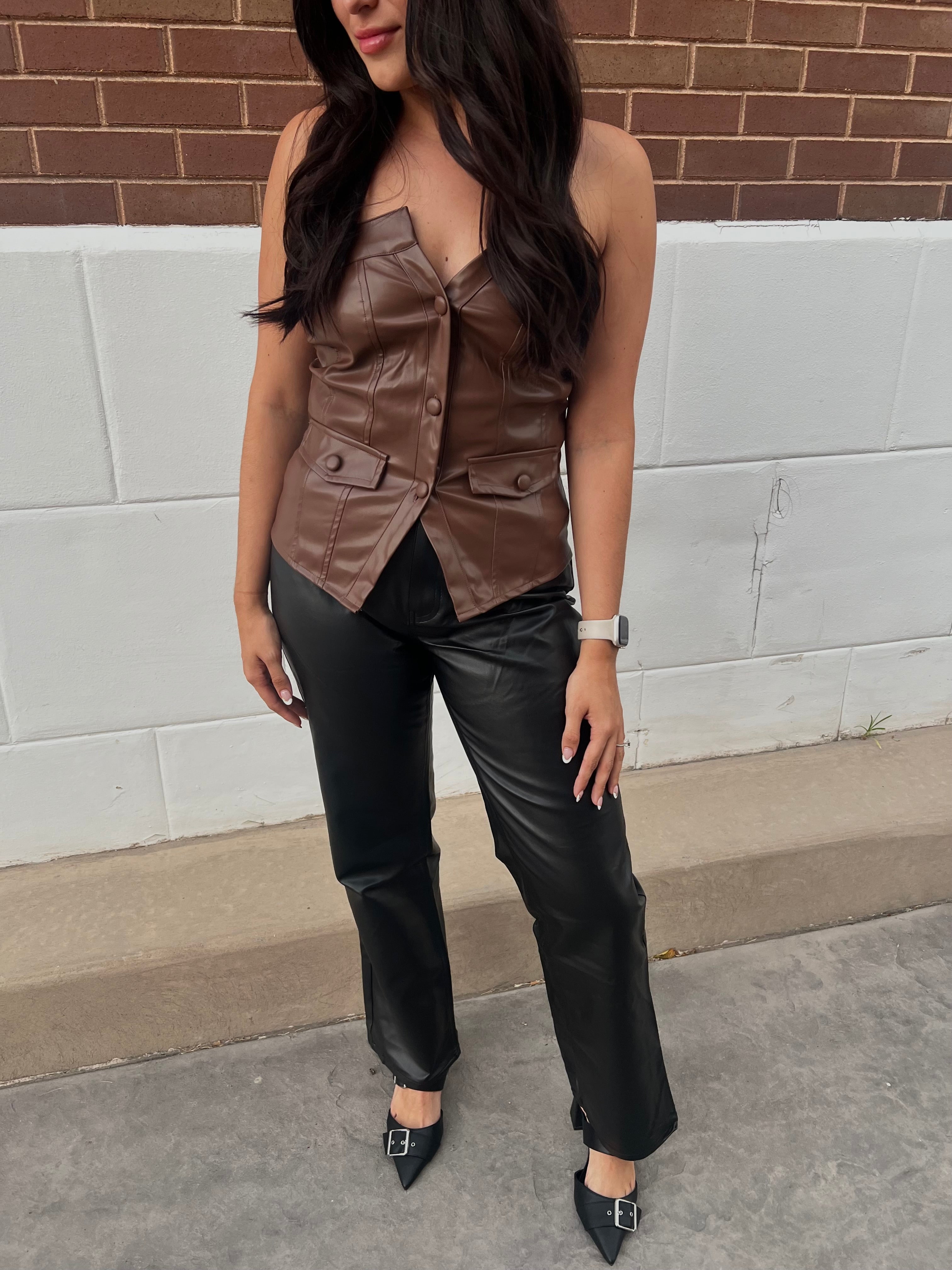 Leather Strapless Button Top