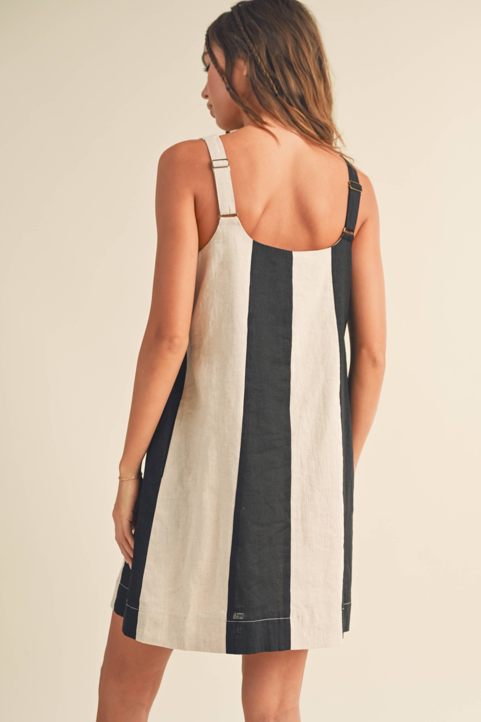Color Block Linen Midi Dress